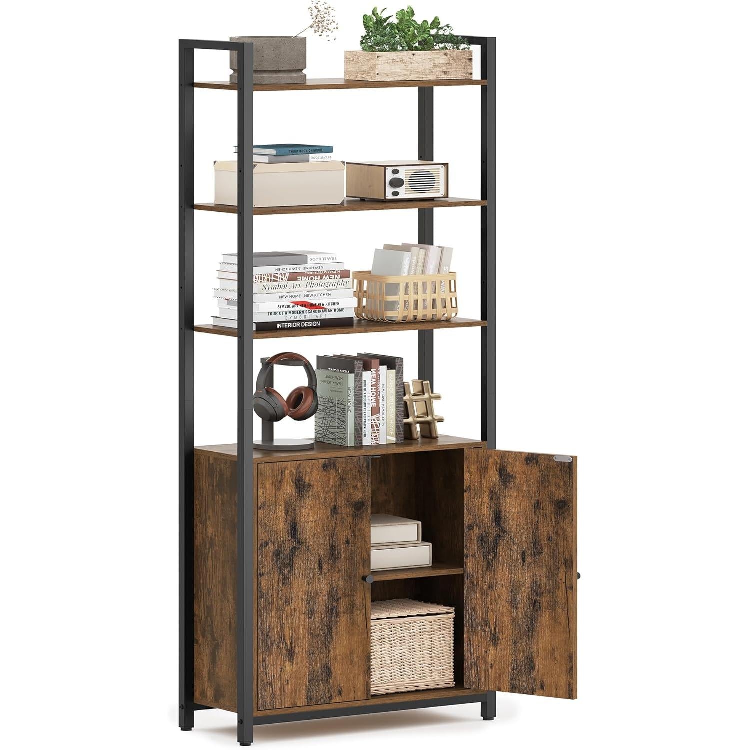 Polica za knjige na 6 razina, 24 x 60 x 159,5 cm, rustikalno smeđa i crna | VASAGLE-VASAGLE-Vita Home