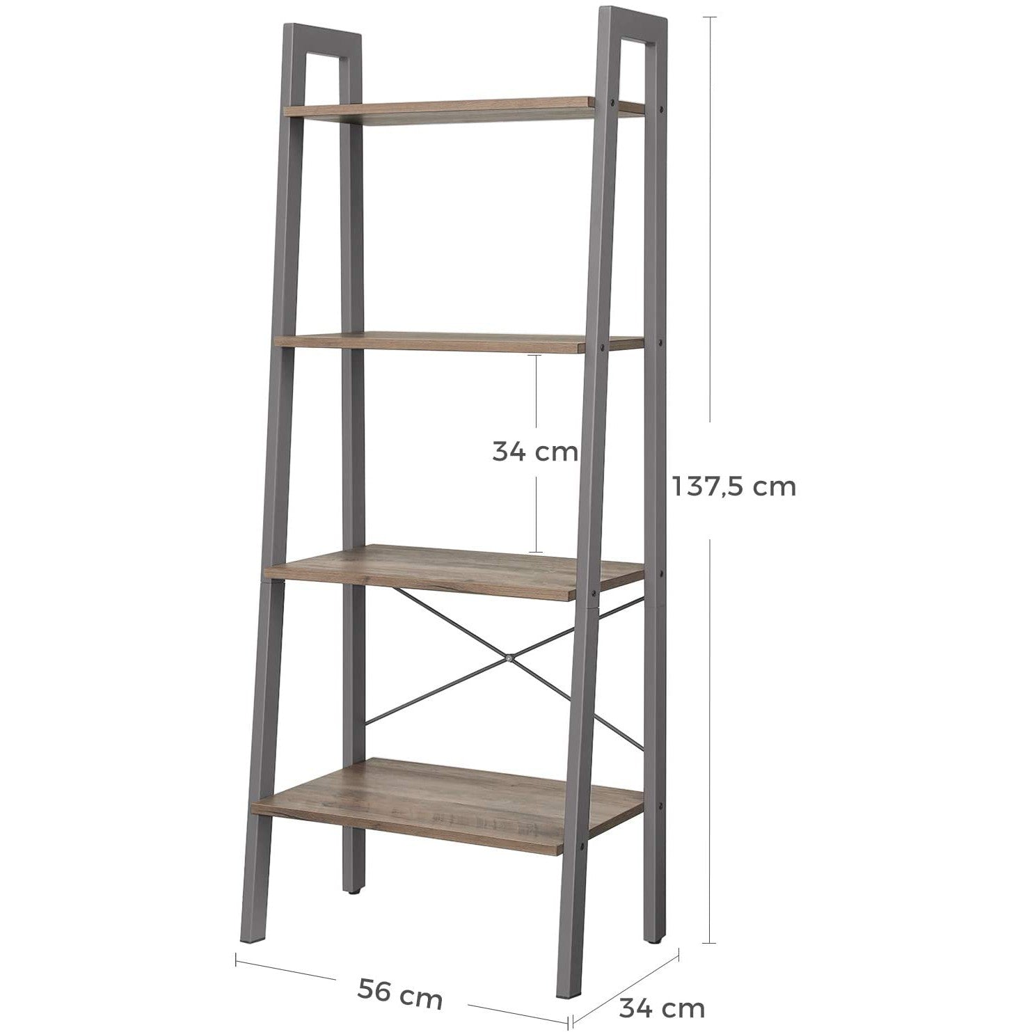 Polica za knjige, polica za odlaganje na 4 razine 56 x 34 x 136 cm | Vasagle-vitahome.hr