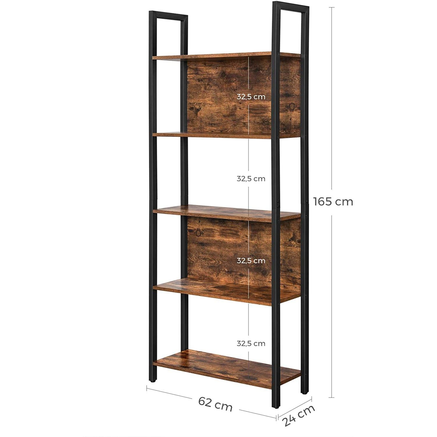 Polica za knjige, polica za odlaganje rustikalno smeđa i crna 62 x 24 x 165 cm | Vasagle-vitahome.hr