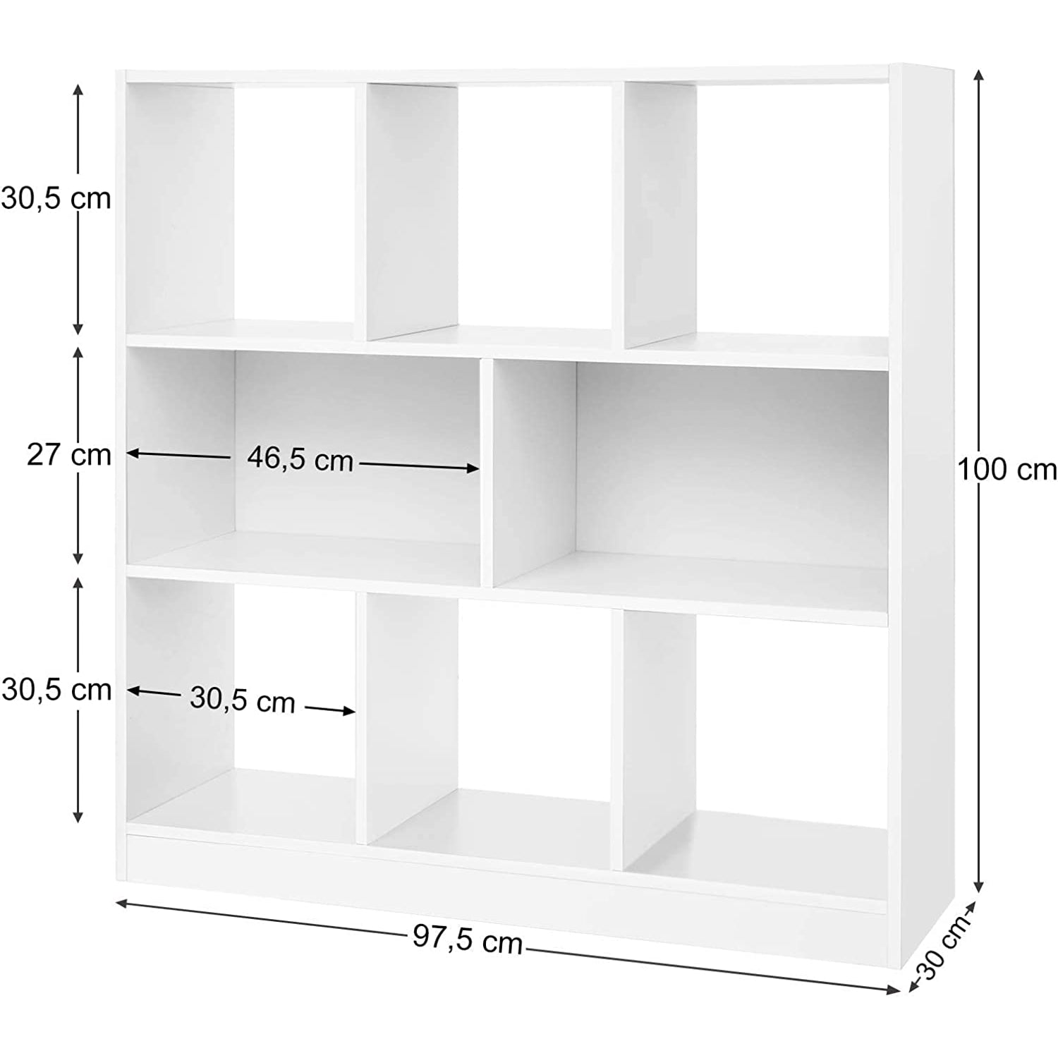 Polica za knjige, pregradna polica, 97,5 x 100 x 30 cm, bijela | Vasagle-vitahome.hr