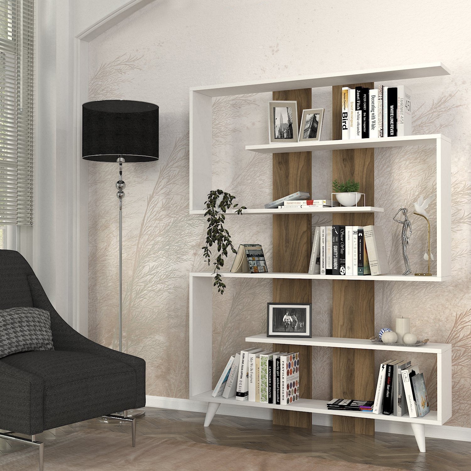 Polica za knjige Rain - White, Walnut | AG-vitahome.hr