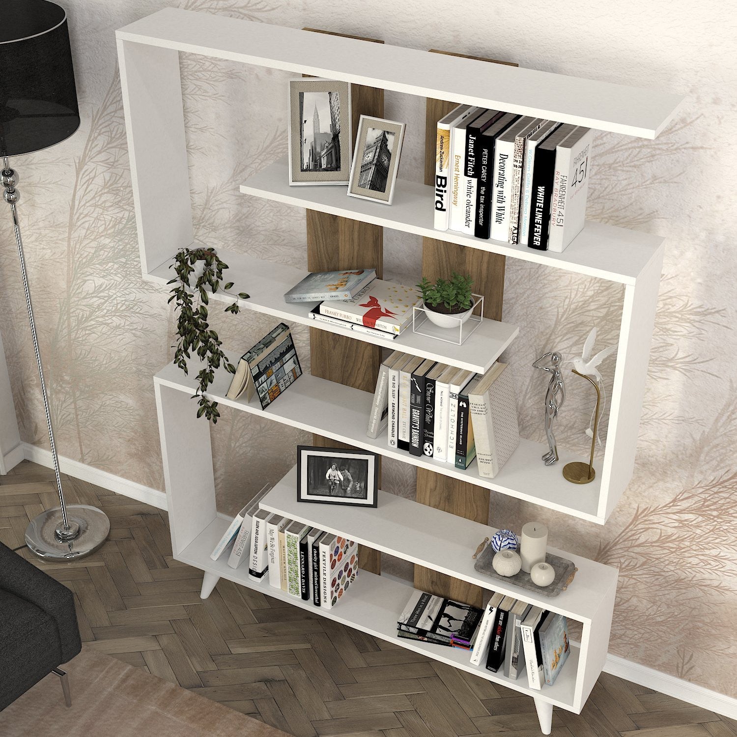 Polica za knjige Rain - White, Walnut | AG-vitahome.hr