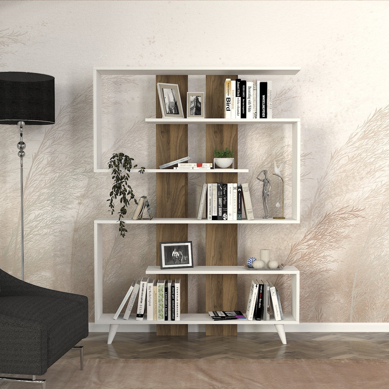 Polica za knjige Rain - White, Walnut | AG-vitahome.hr