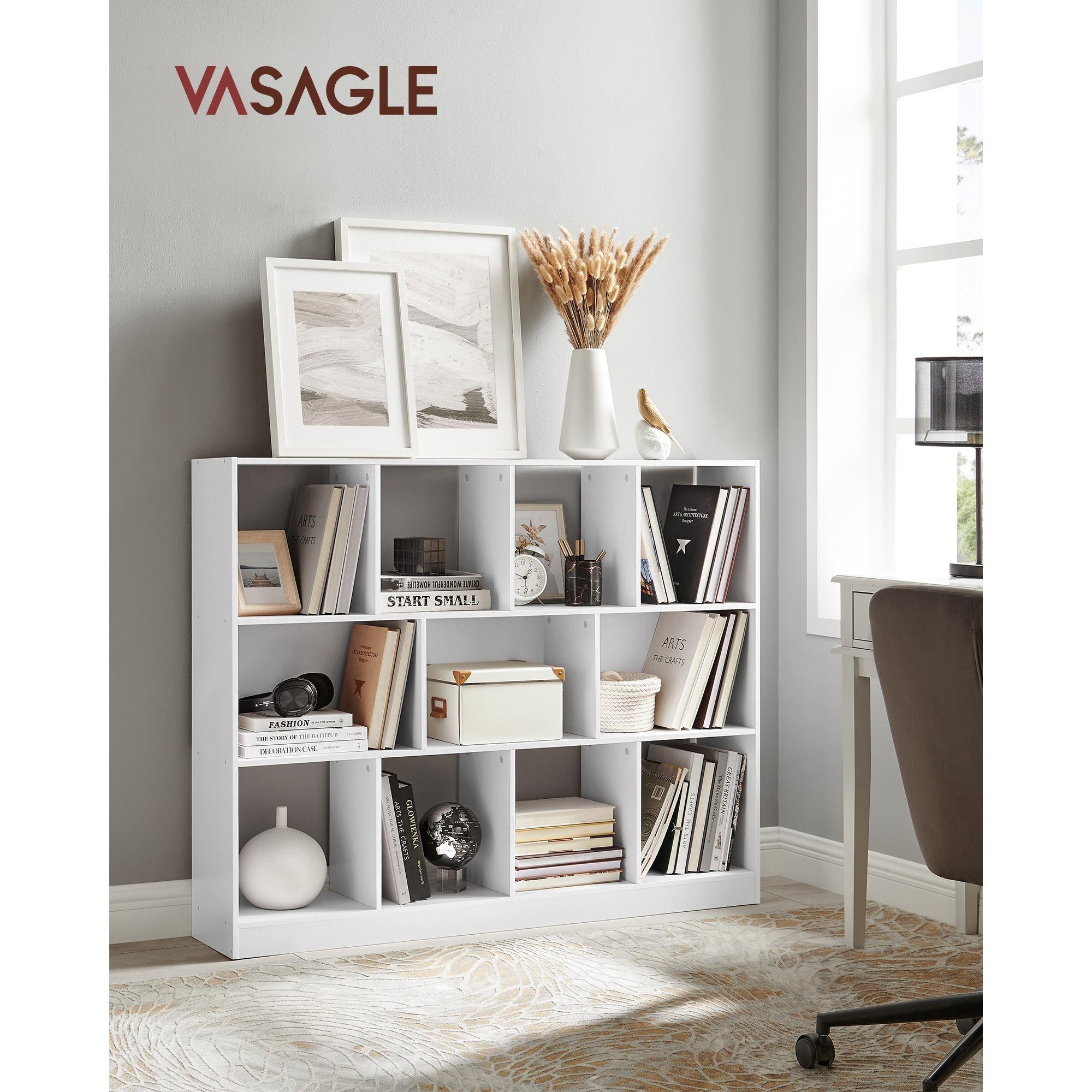 Polica za knjige, regal s 11 otvorenih odjeljaka, 30 x 126 x 100 cm, bijele boje | VASAGLE-vitahome.hr