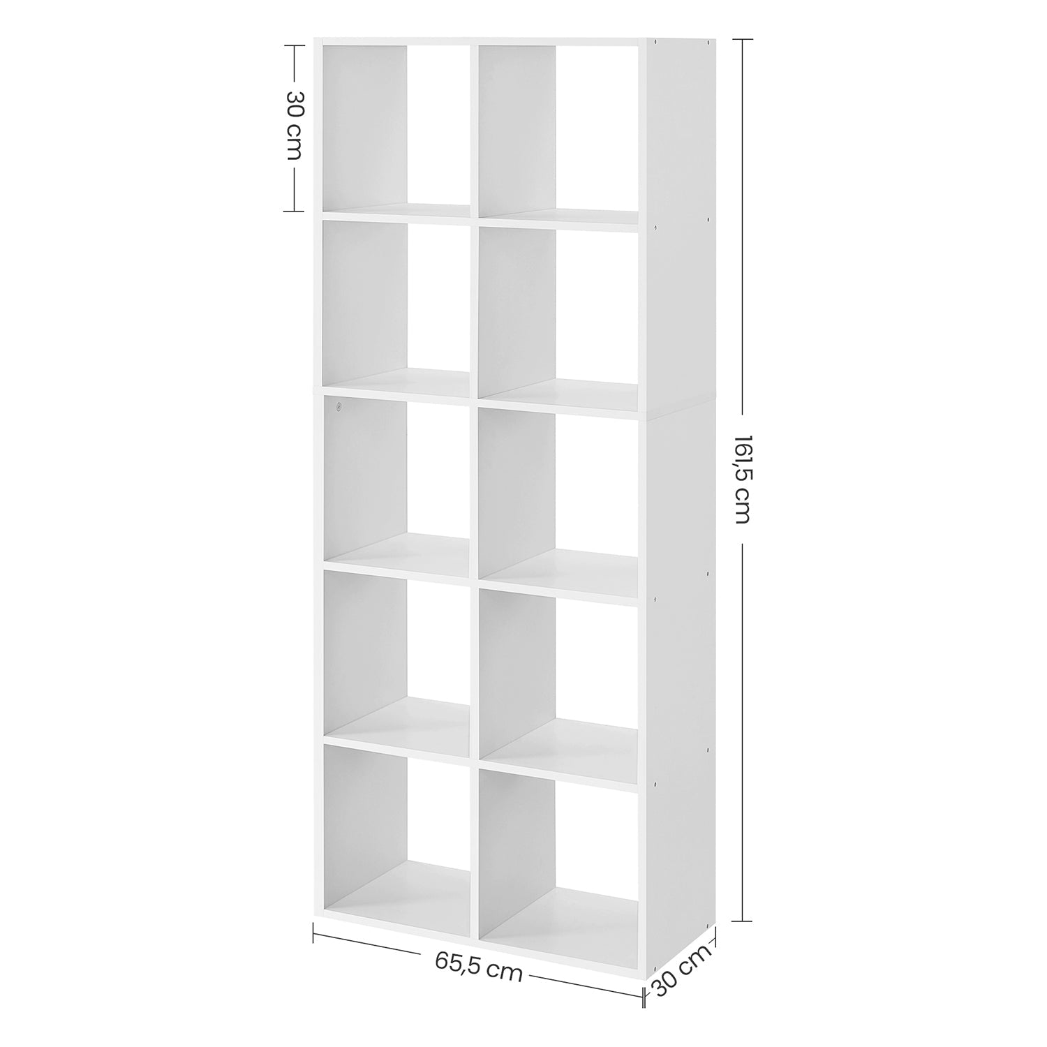 Polica za knjige s 10 pretinaca, 65,5 x 30 x 161,5 cm, bijela