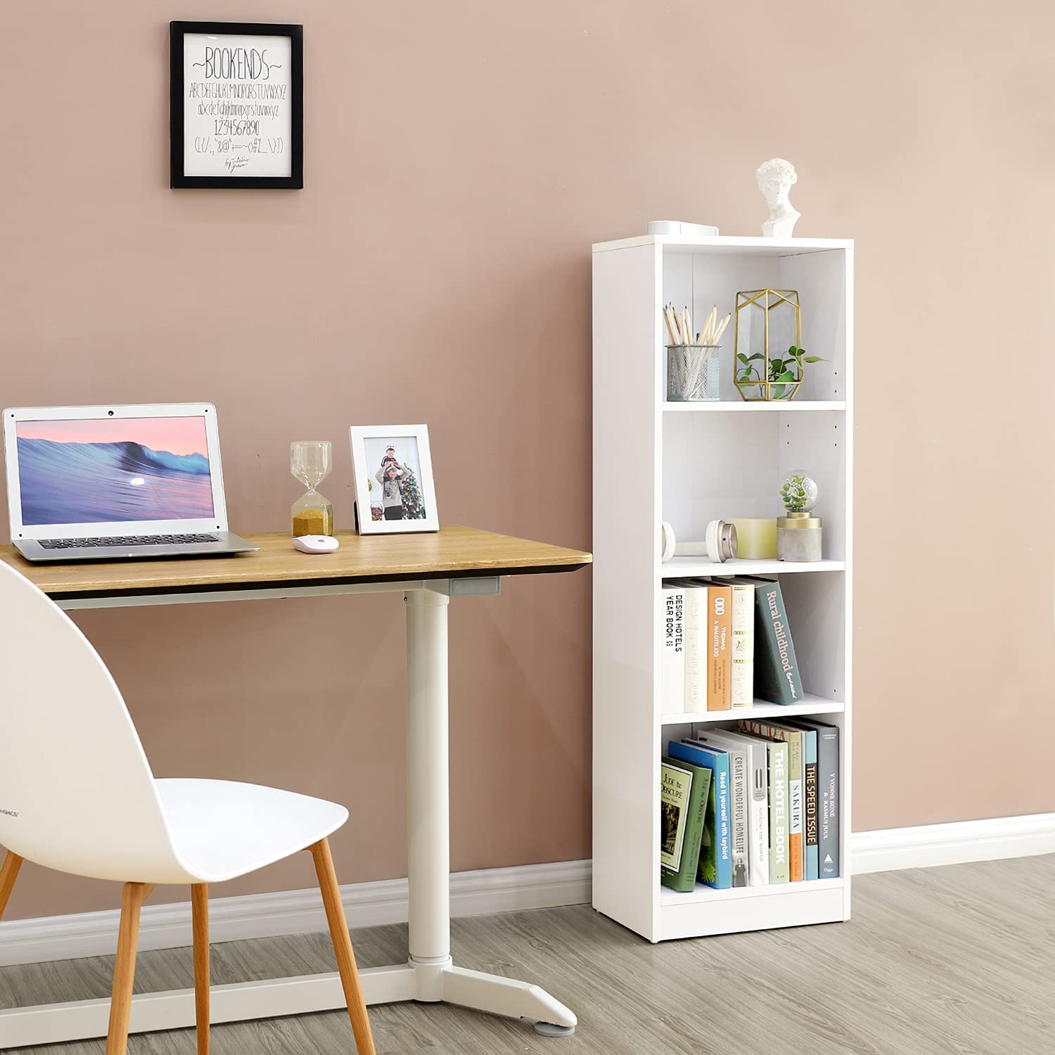 Polica za knjige s 4 pretinca, Polica za spise 40 x 121,5 x 24 cm Bijela | Vasagle-vitahome.hr