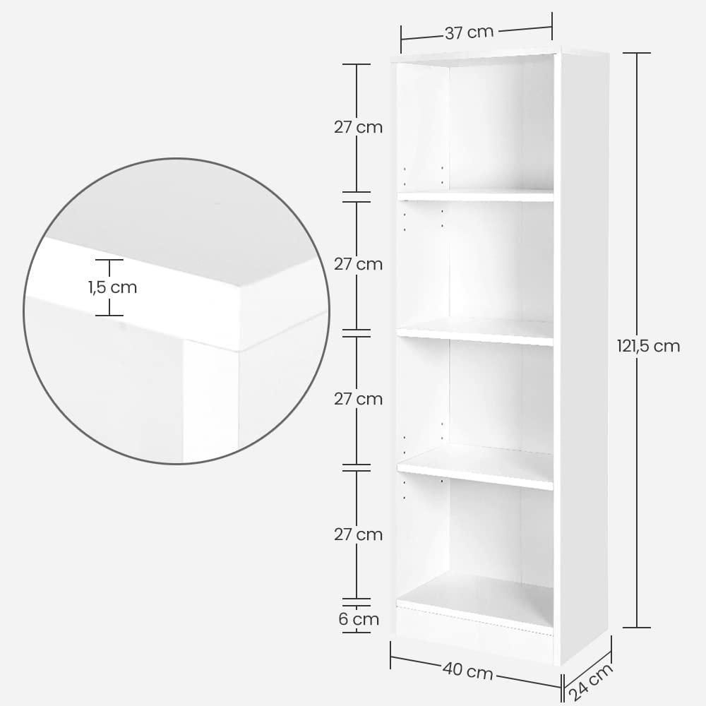 Polica za knjige s 4 pretinca, Polica za spise 40 x 121,5 x 24 cm Bijela | Vasagle-vitahome.hr
