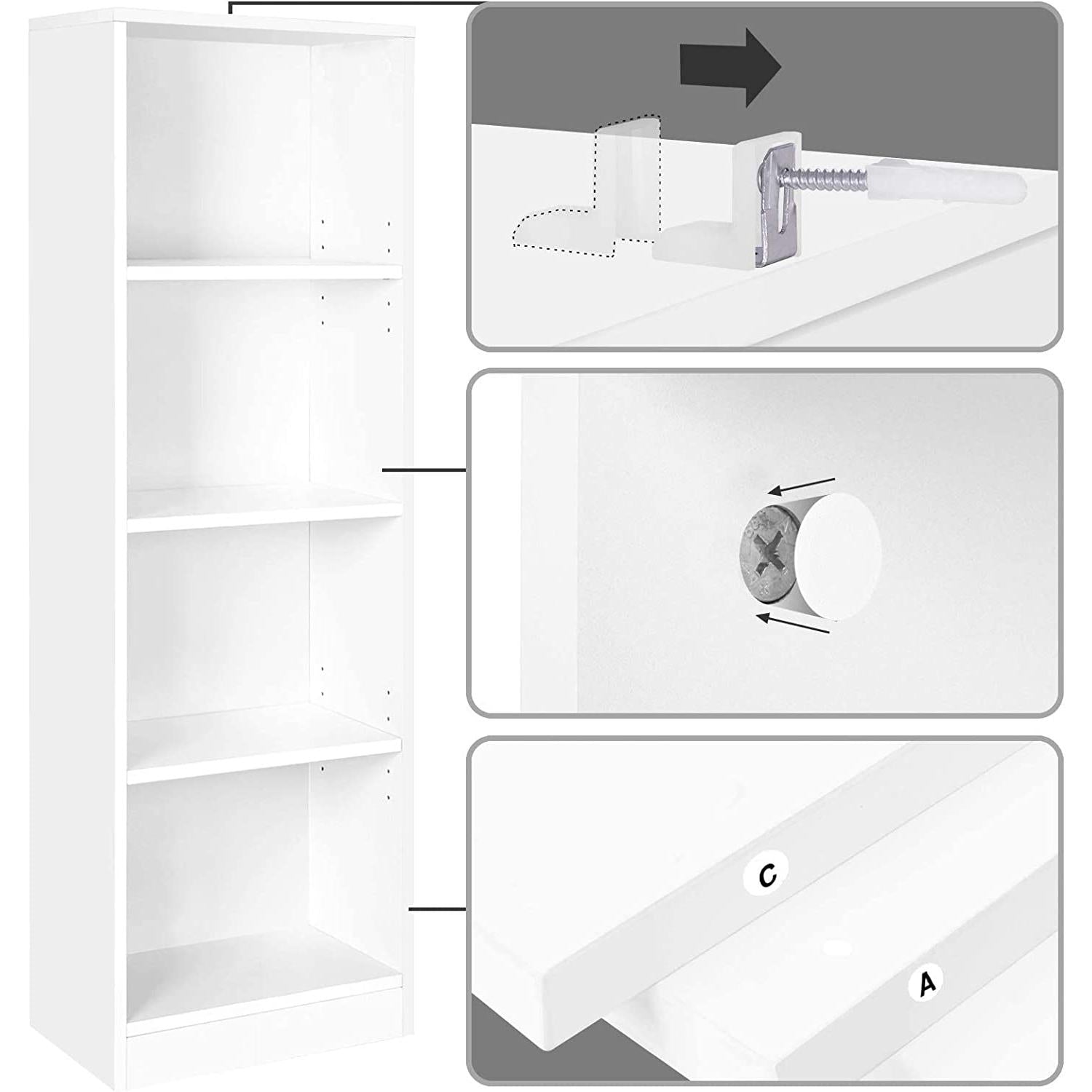 Polica za knjige s 4 pretinca, Polica za spise 40 x 121,5 x 24 cm Bijela | Vasagle-vitahome.hr