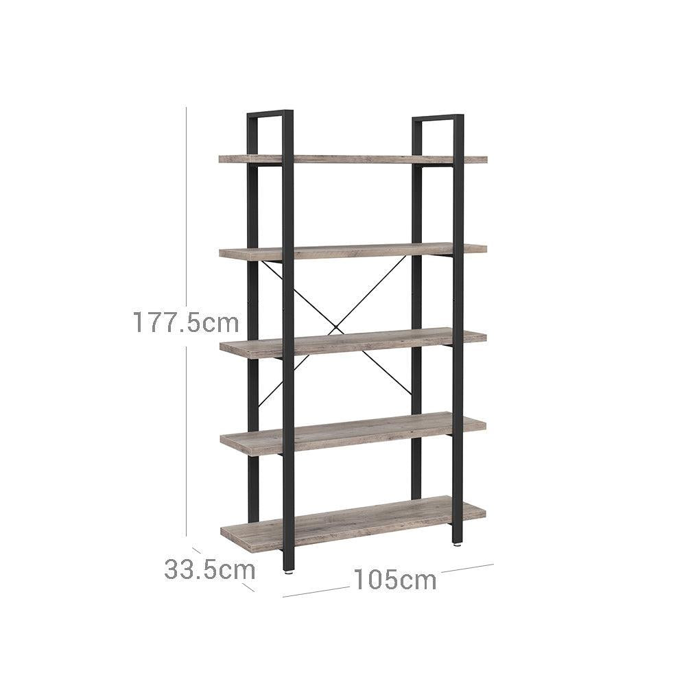 polica za knjige s 5 etaža 105 x 33,5 x 177,5 cm u sivoj i crnoj boji