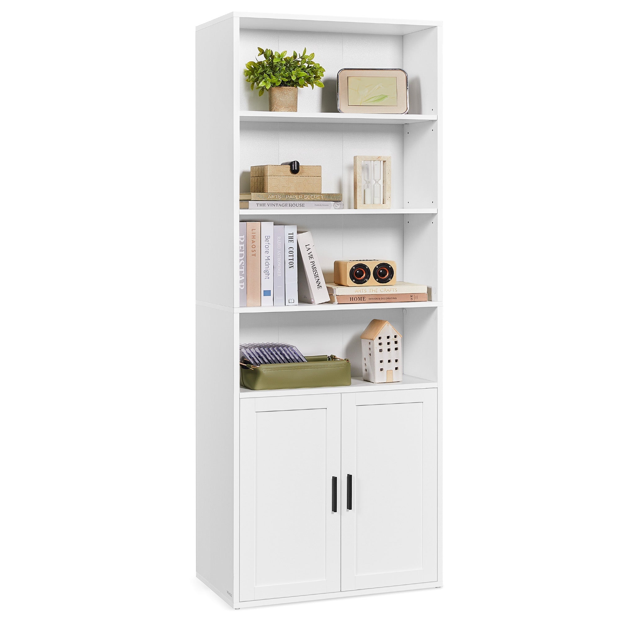 Ormar s 6 razina i zatvorenim pretincima, 60 x 24 x 175 cm bijeli