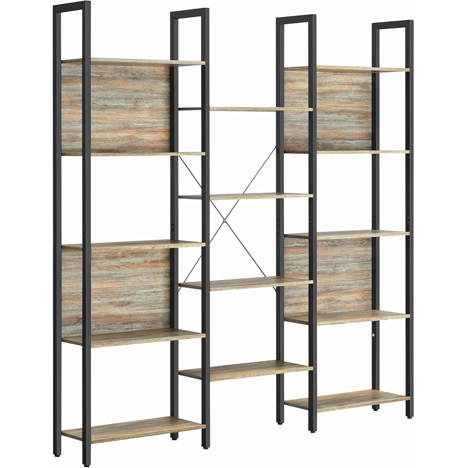 Polica za knjige s metalnim okvirom,24 x 158 x 166 cm, smeđe i crne boje | VASAGLE-vitahome.hr