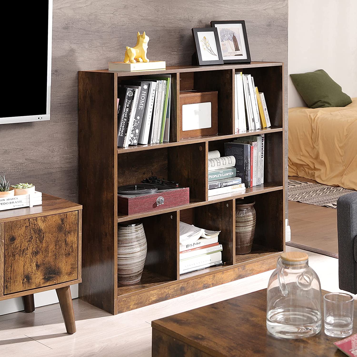 Polica za knjige s otvorenim kockama 86 x 28 x 94,5 cm rustikalno smeđa | Vasagle-vitahome.hr