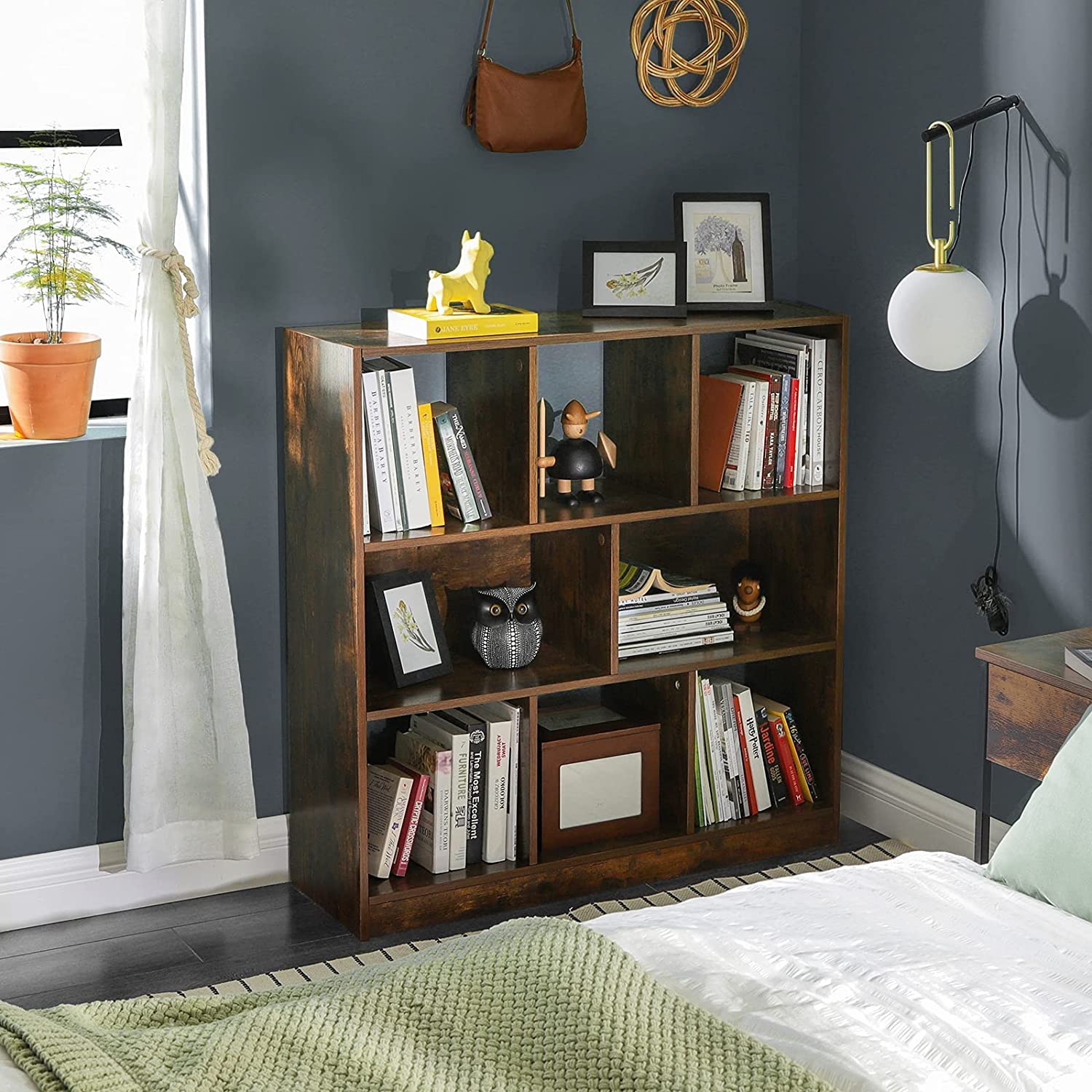 Polica za knjige s otvorenim kockama 86 x 28 x 94,5 cm rustikalno smeđa | Vasagle-vitahome.hr