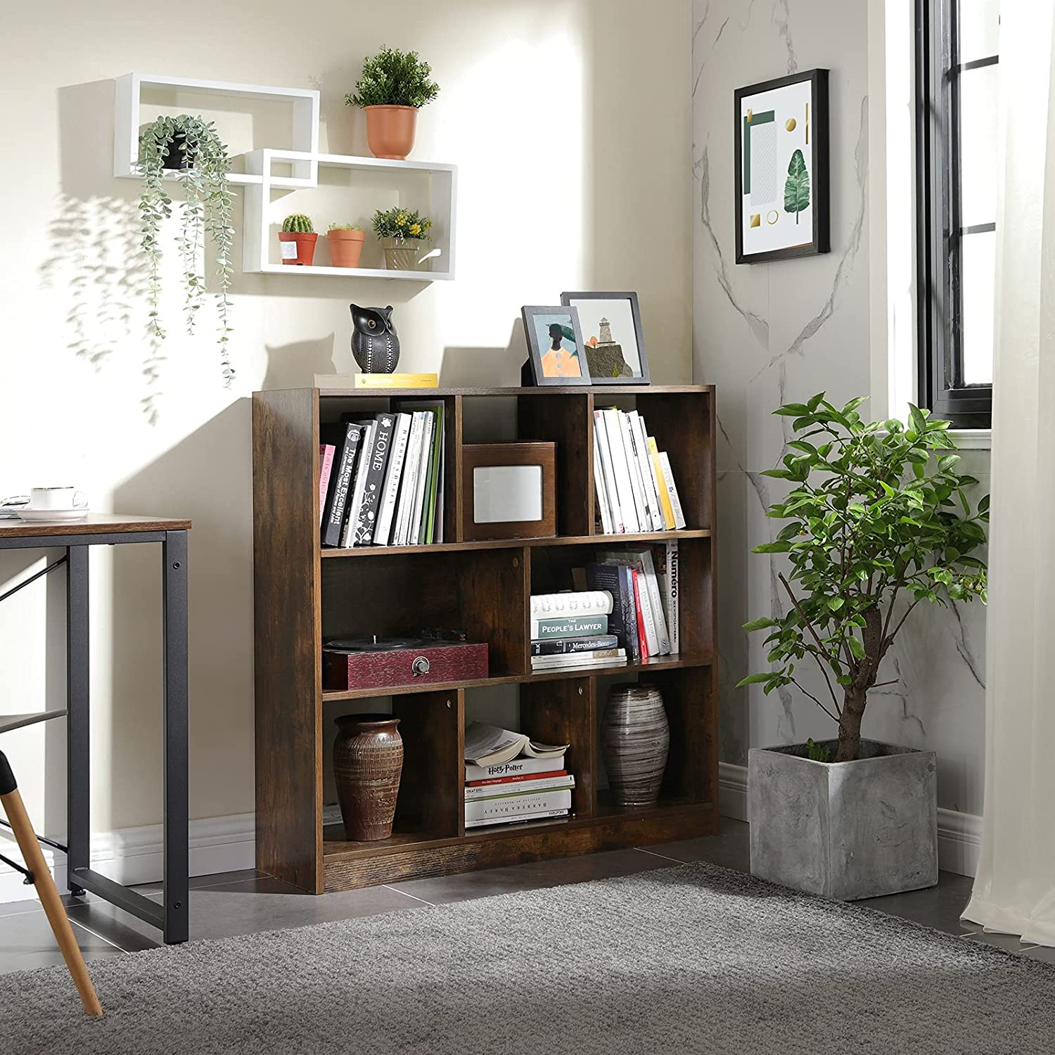 Polica za knjige s otvorenim kockama 86 x 28 x 94,5 cm rustikalno smeđa | Vasagle-vitahome.hr