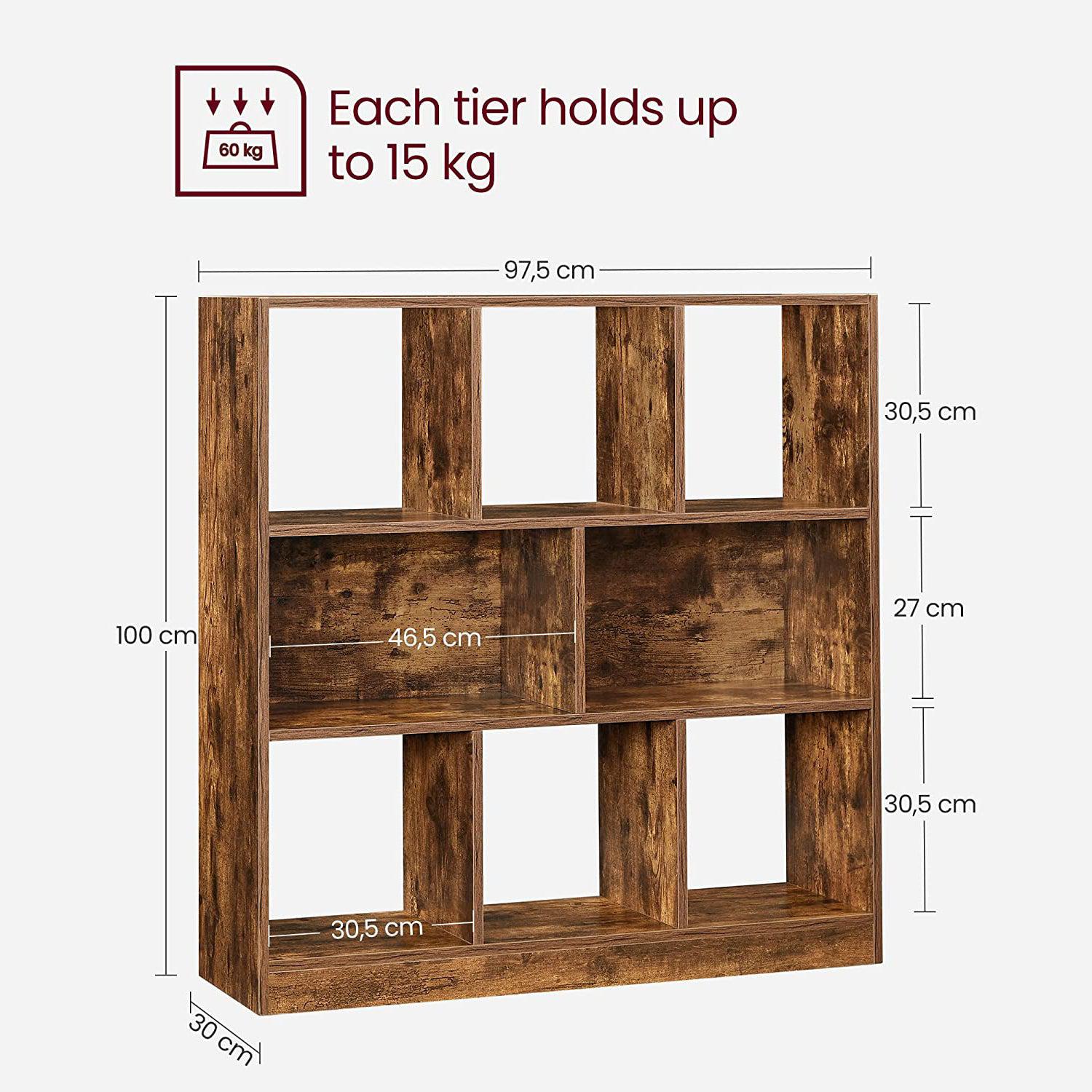 Polica za knjige s otvorenim kockama 86 x 28 x 94,5 cm rustikalno smeđa | Vasagle-vitahome.hr