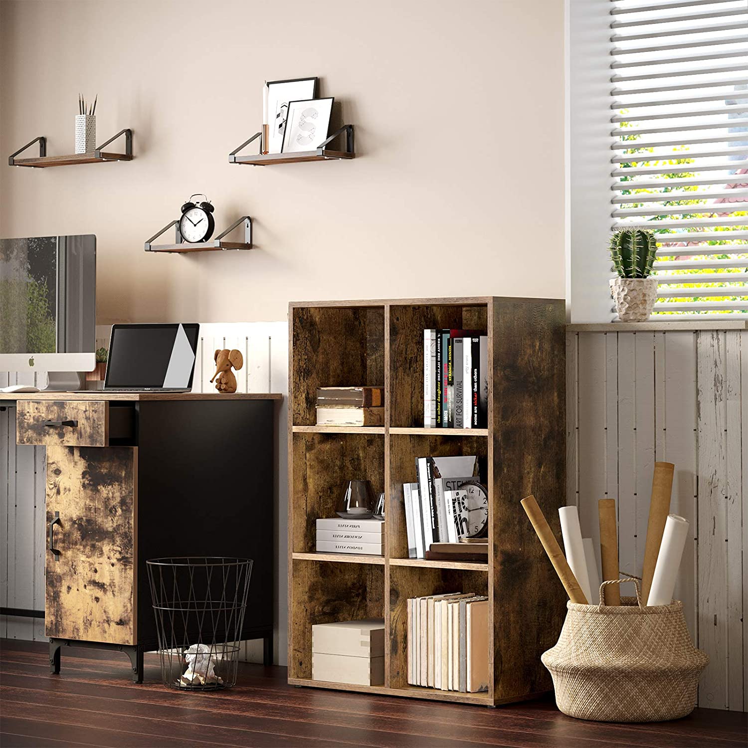 Polica za knjige sa 6 sekcija za odlaganje 65,5 x 97,5 x 30 cm | VASAGLE-vitahome.hr