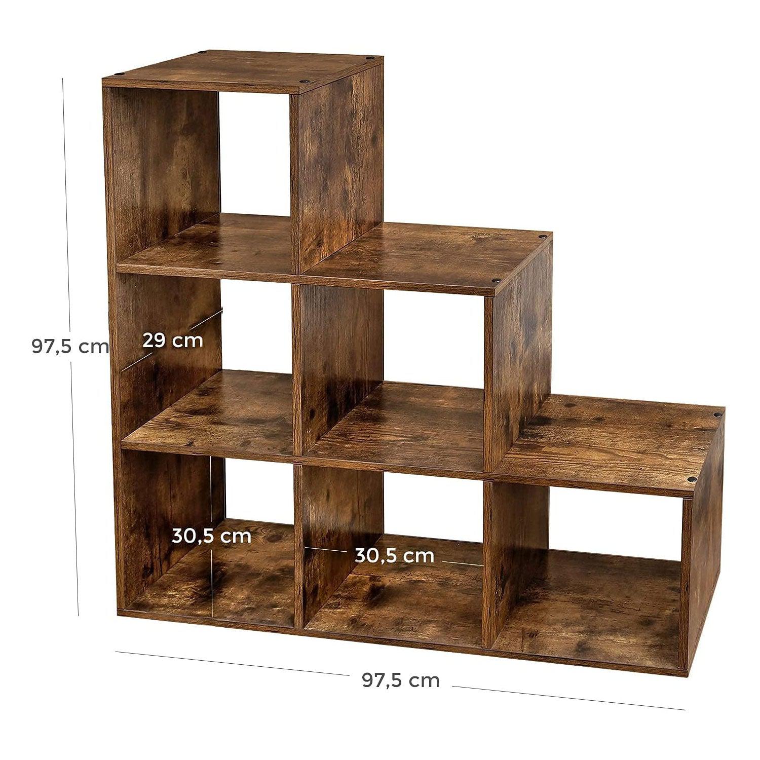 Polica za knjige sa 6 sekcija za odlaganje 97,5 x 29 x 97,5 cm, rustikalno smeđa | VASAGLE-vitahome.hr