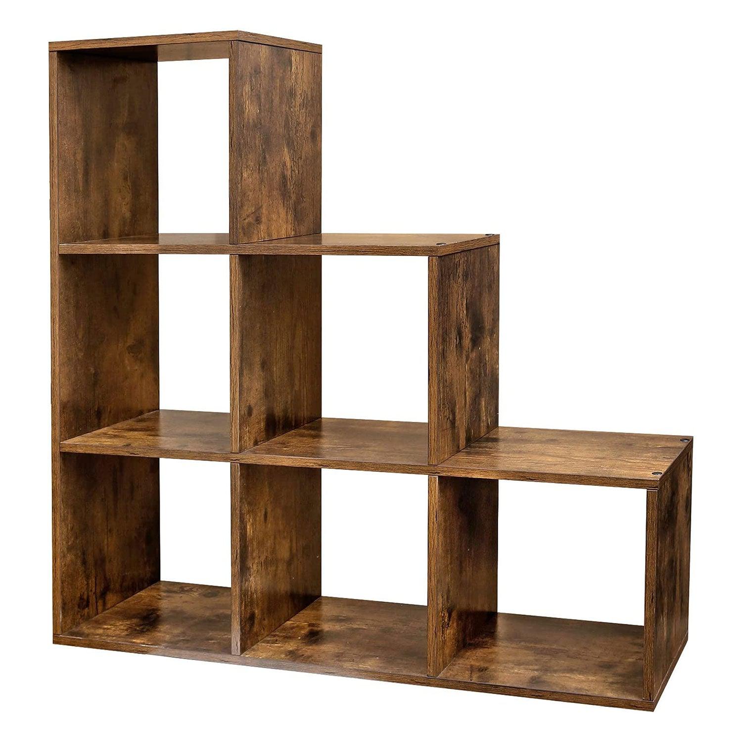 Polica za knjige sa 6 sekcija za odlaganje 97,5 x 29 x 97,5 cm, rustikalno smeđa | VASAGLE-vitahome.hr