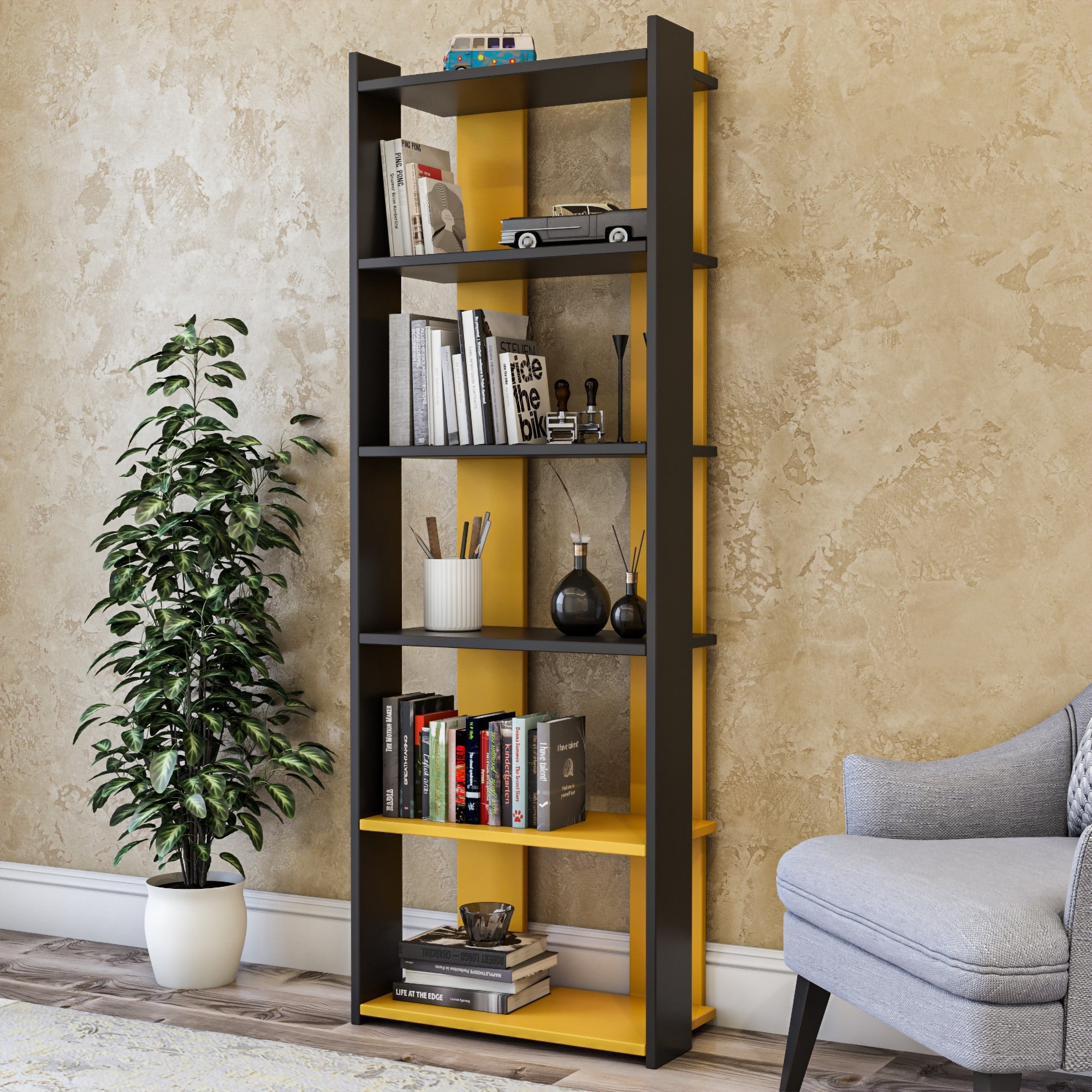 Polica za knjige Sakran - Anthracite, Yellow | AG-vitahome.hr