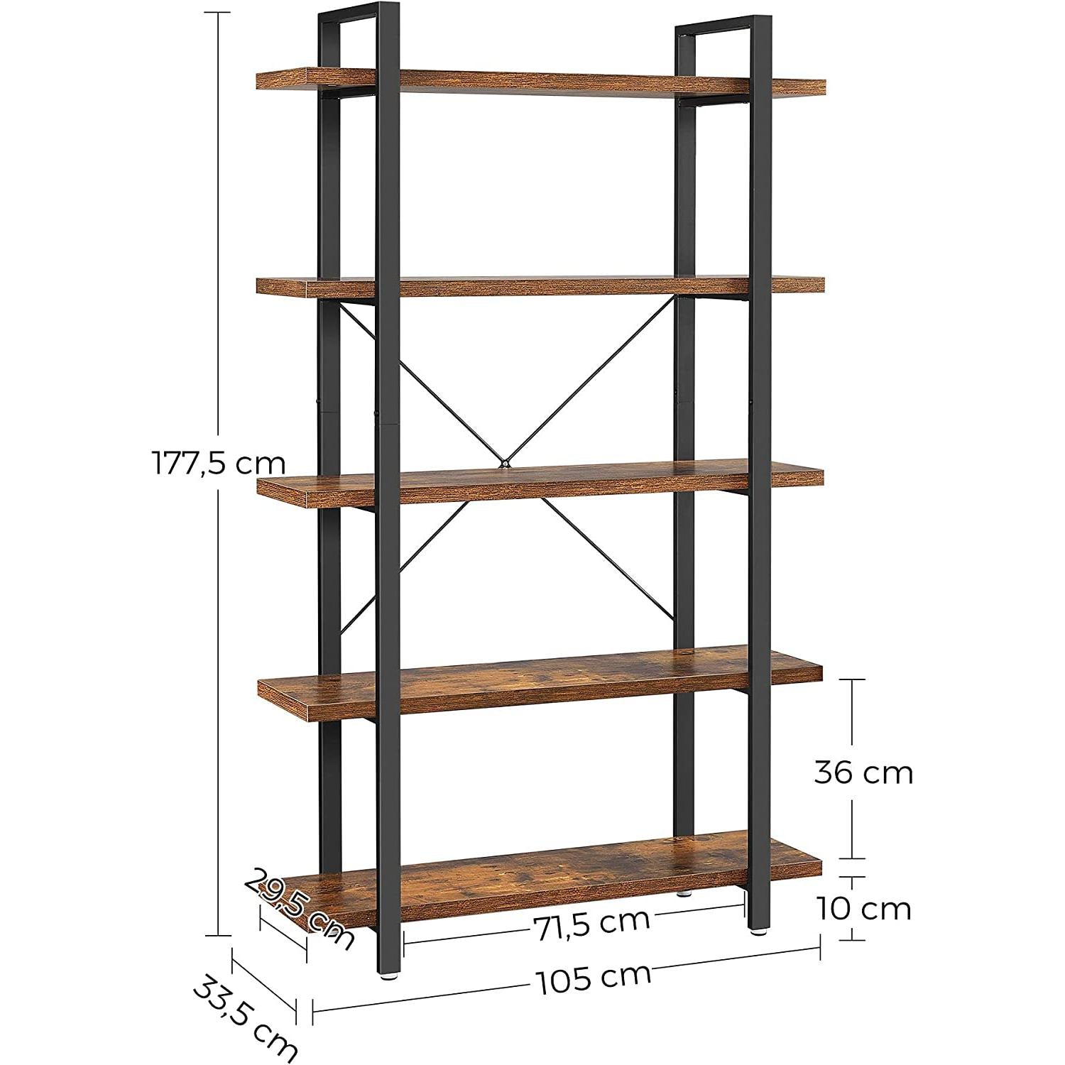polica za knjige, stabilni stalak za odlaganje na 5 razina 105 x 33,5 x 177,5 cm | Vasagle-vitahome.hr