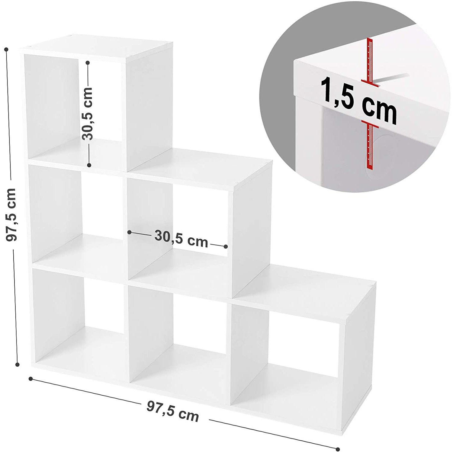 Polica za knjige, stepenasta polica sa 6 odjeljaka, 97,5 x 97,5 x 29 cm | Vasagle-vitahome.hr
