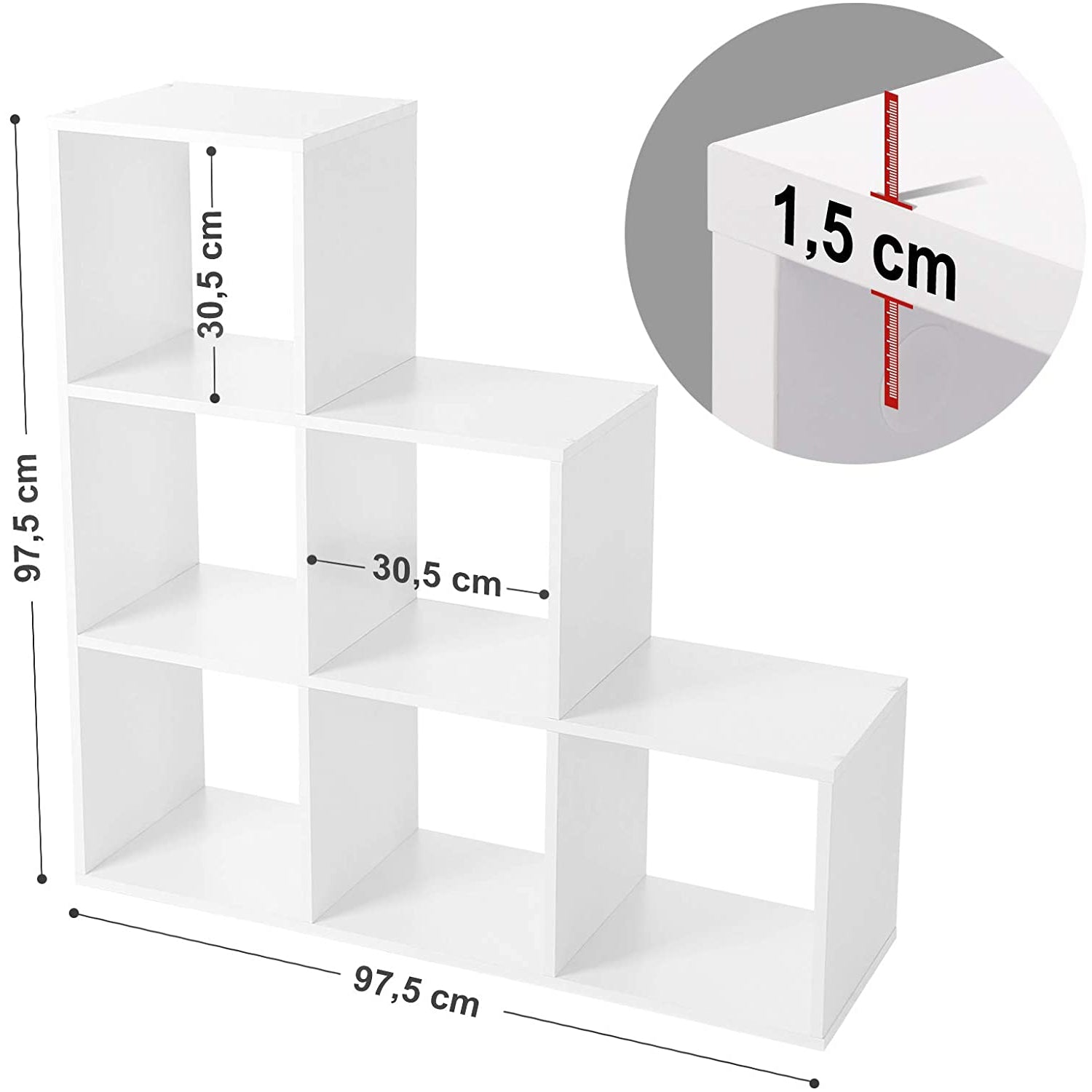 Polica za knjige, stepenasta polica sa 6 odjeljaka, 97,5 x 97,5 x 29 cm | Vasagle-vitahome.hr