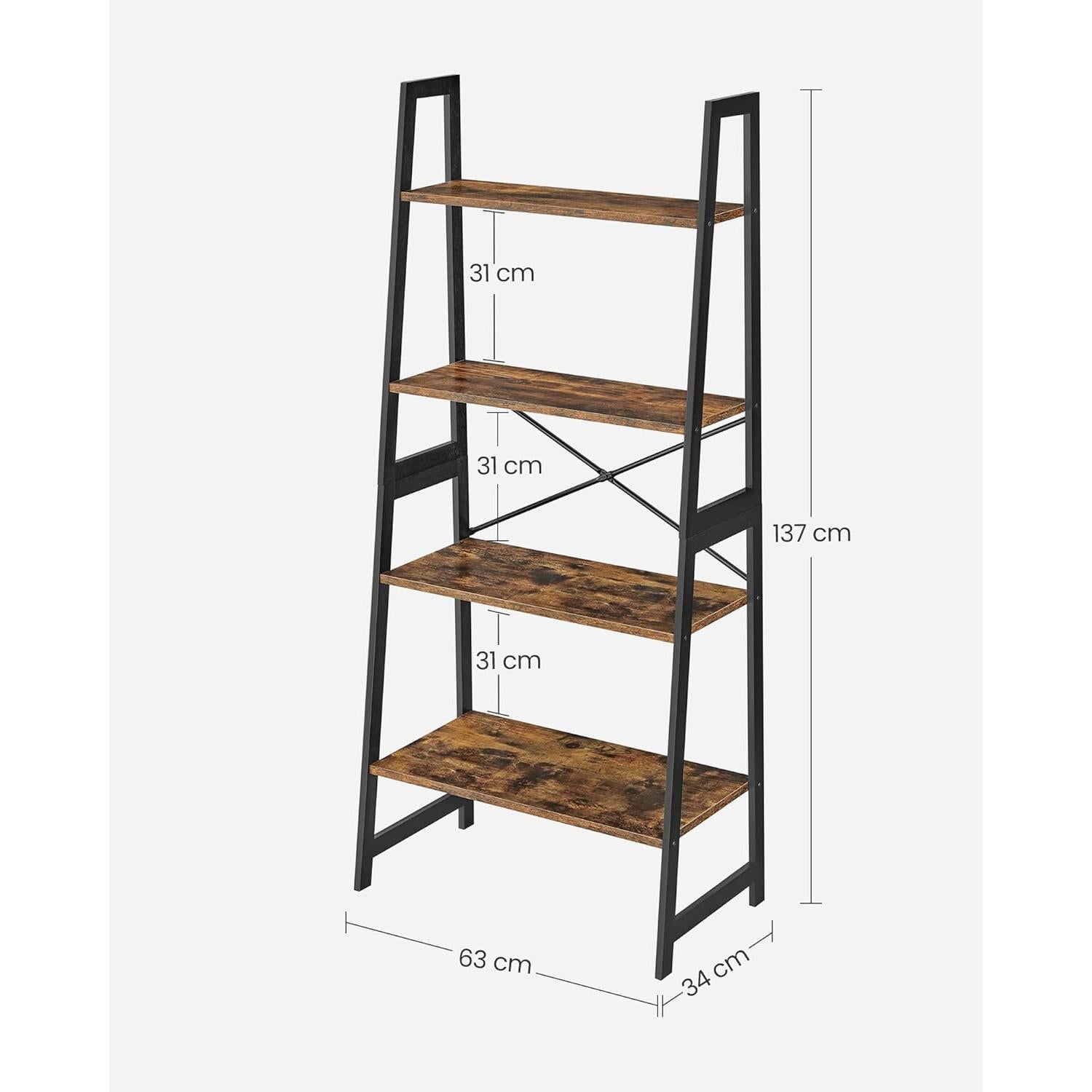Polica za knjige u industrijskom stilu, 63 x 34 x 137 cm, crno-smeđa | VASAGLE-vitahome.hr
