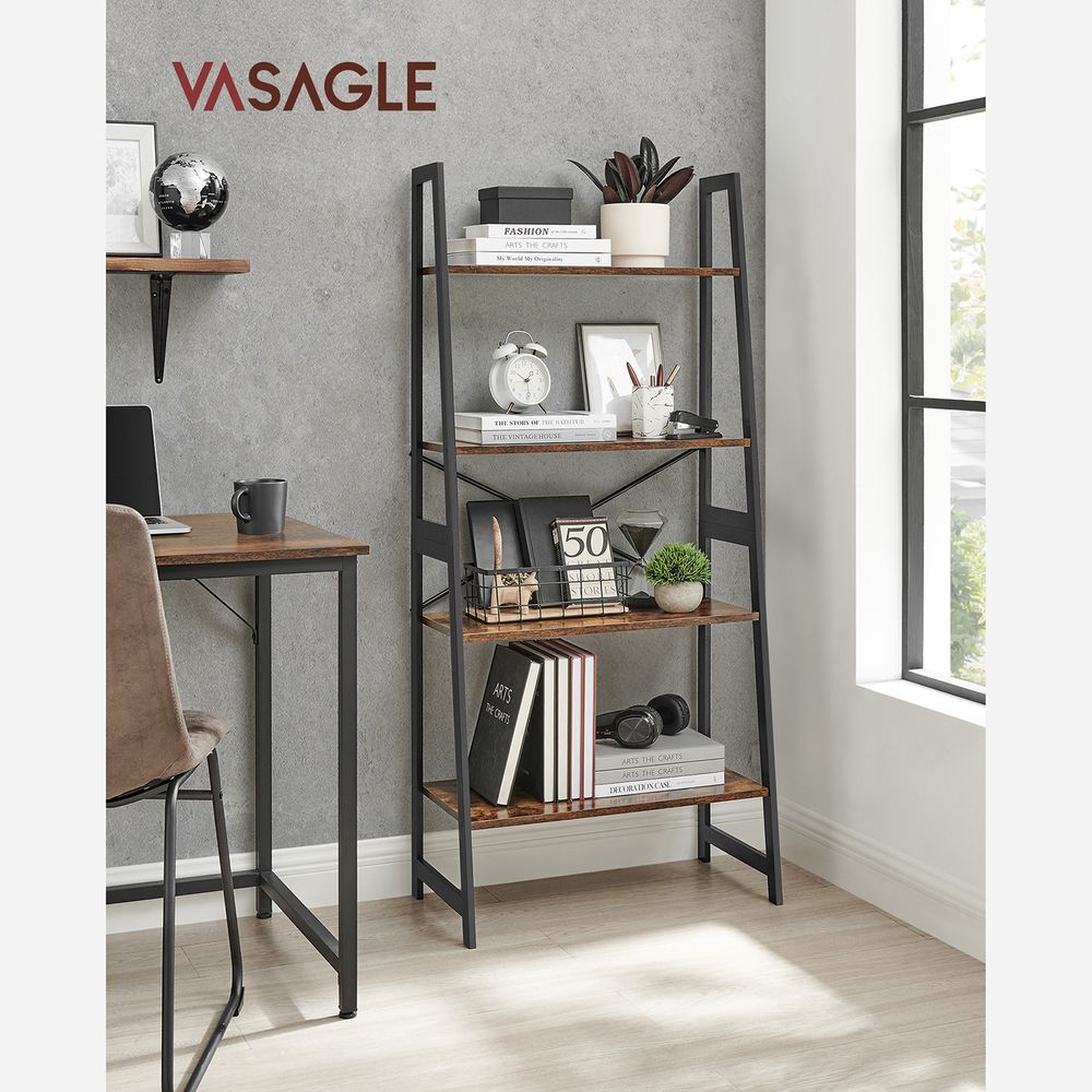Polica za knjige u industrijskom stilu, 63 x 34 x 137 cm, crno-smeđa | VASAGLE-vitahome.hr