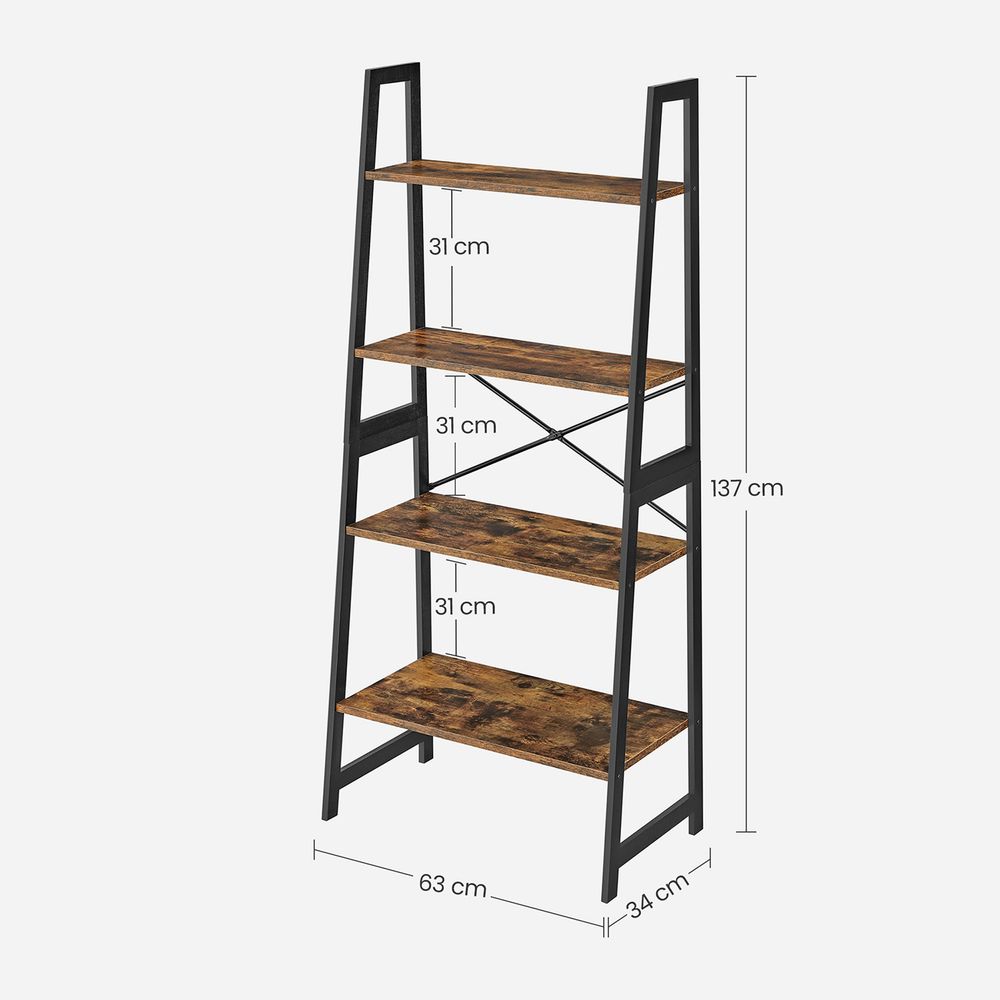 Polica za knjige u industrijskom stilu, 63 x 34 x 137 cm, crno-smeđa | VASAGLE-vitahome.hr