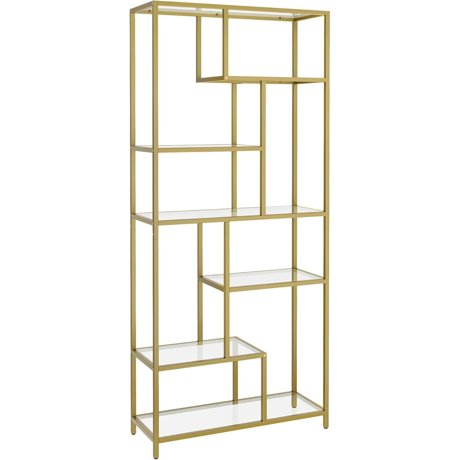 Polica za knjige, visoka sa 6 razina, 30 × 80 × 180 cm, metalik zlatna