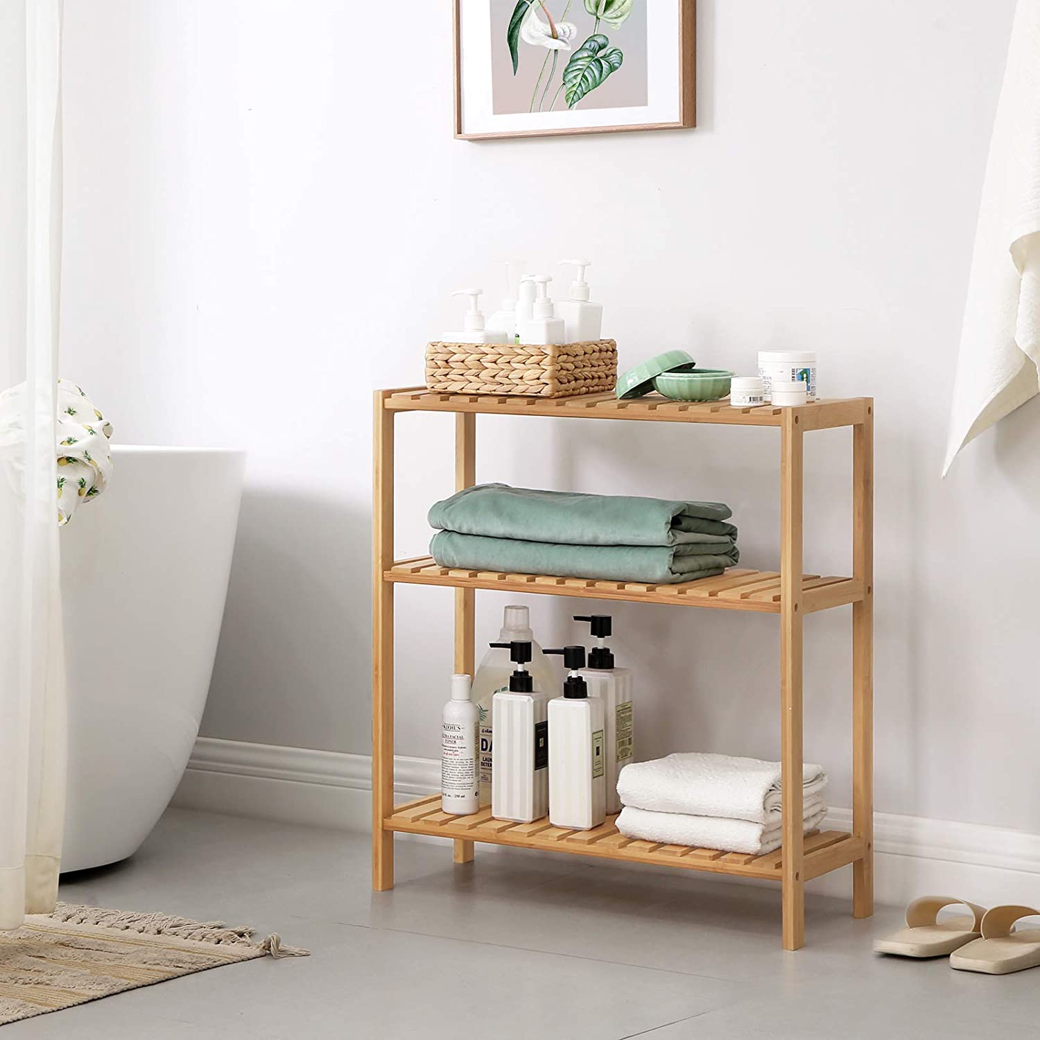 Polica za kupaonicu od prirodnog bambusa, 60 x 26 x 66 cm | SONGMICS-vitahome.hr