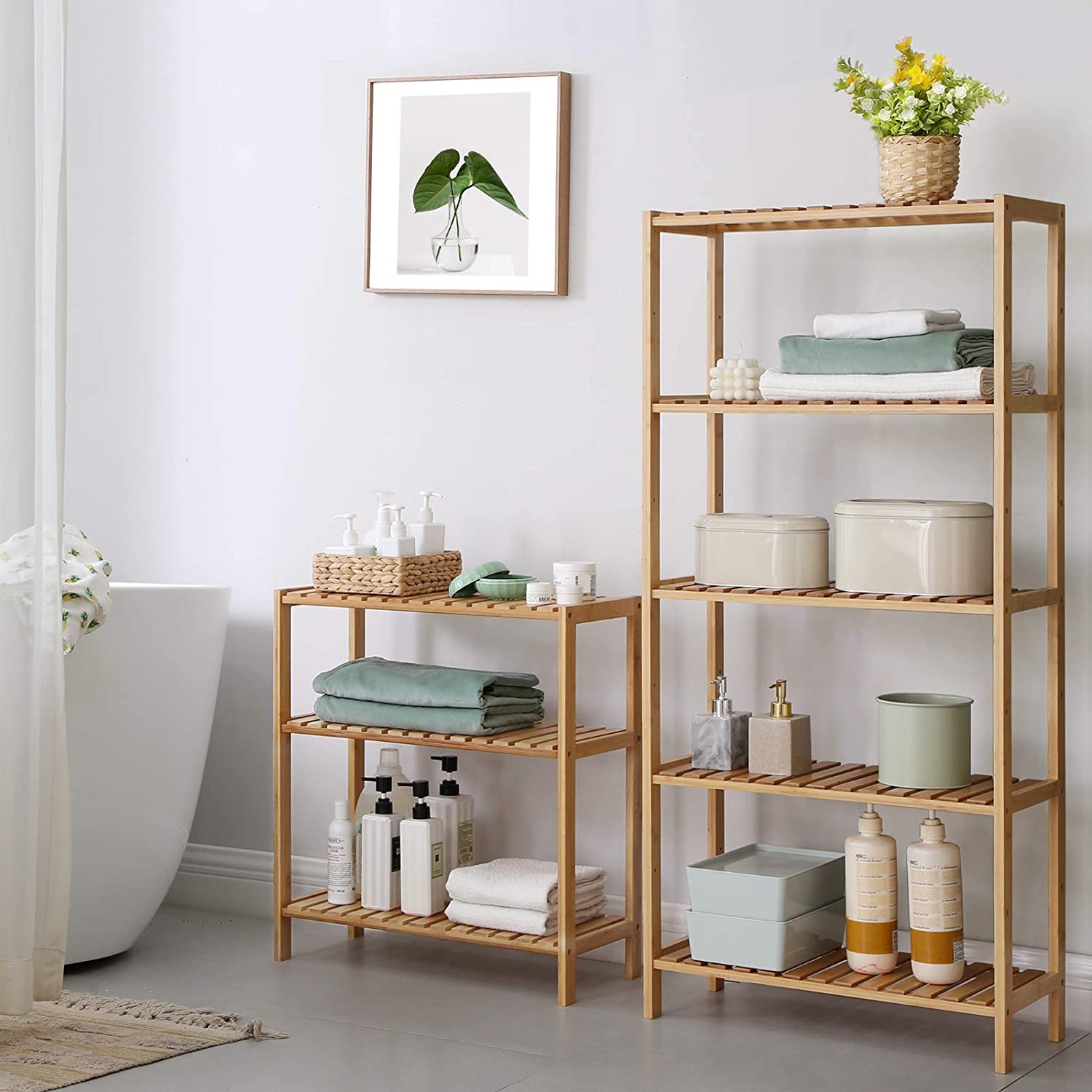 Polica za kupaonicu od prirodnog bambusa, 60 x 26 x 66 cm | SONGMICS-vitahome.hr