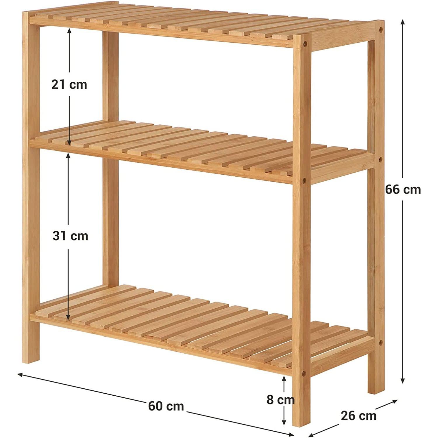Polica za kupaonicu od prirodnog bambusa, 60 x 26 x 66 cm | SONGMICS-vitahome.hr