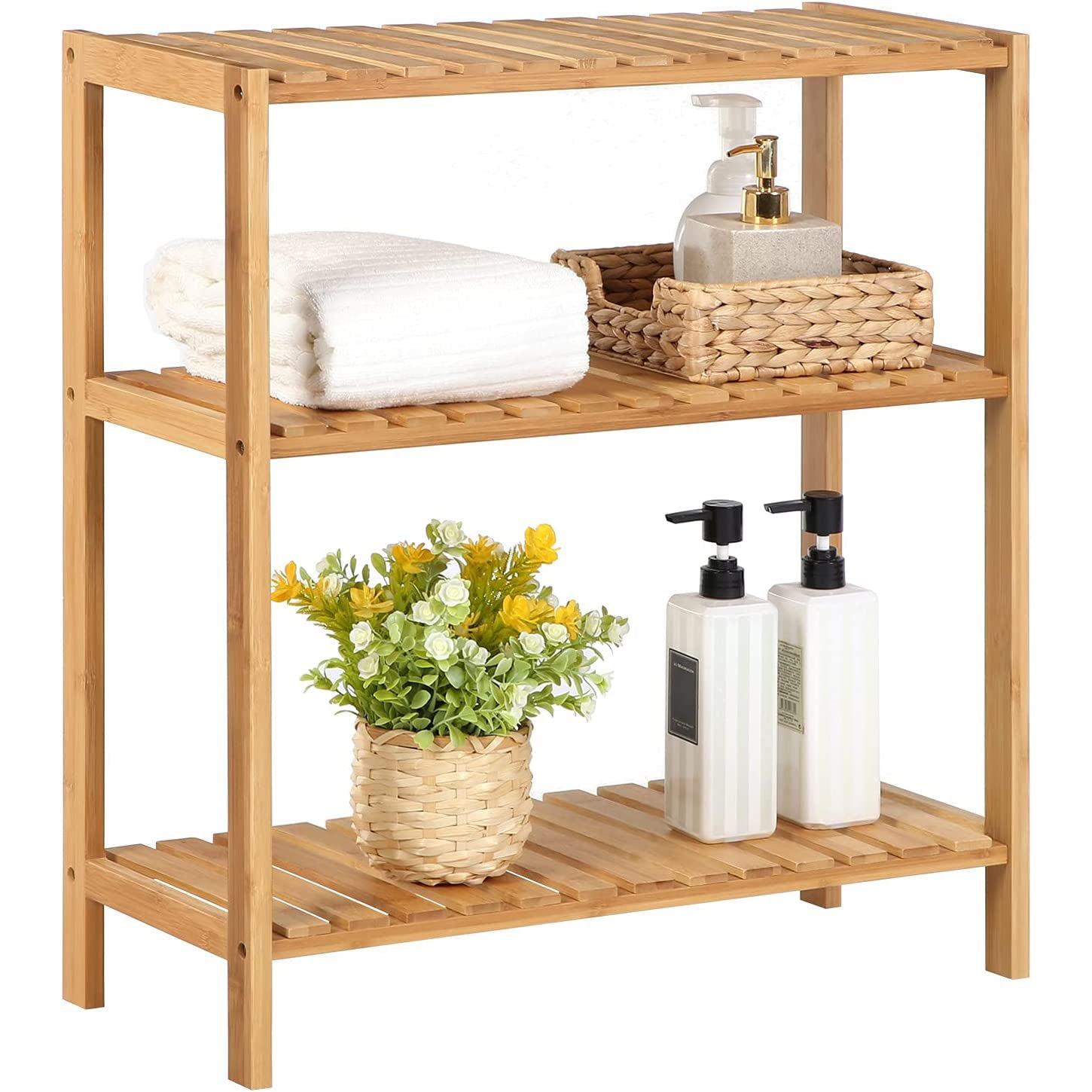 Polica za kupaonicu od prirodnog bambusa, 60 x 26 x 66 cm | SONGMICS-vitahome.hr