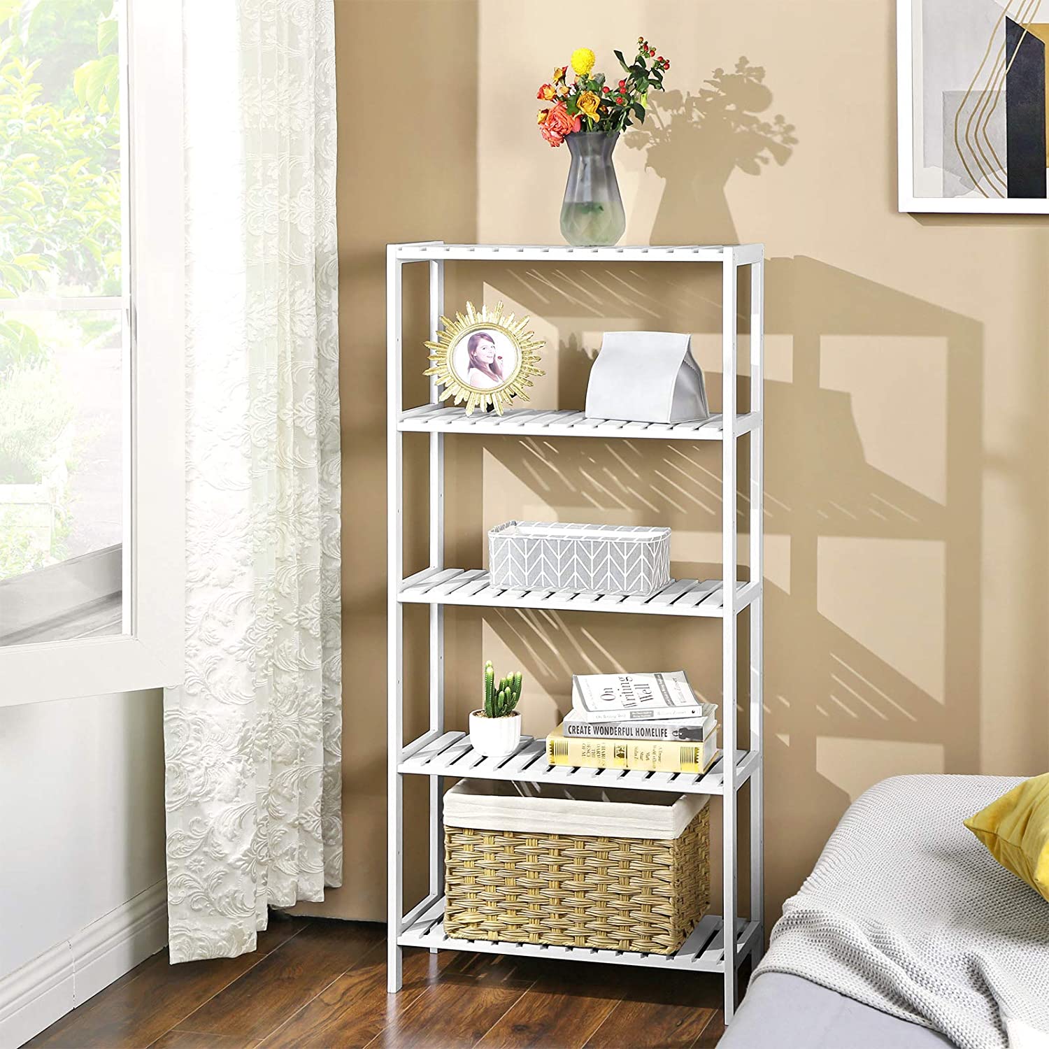 Polica za odlaganje, 5 razina s 9 podesivih visina 60 x 130 x 26 cm, bijela | SONGMICS-vitahome.hr