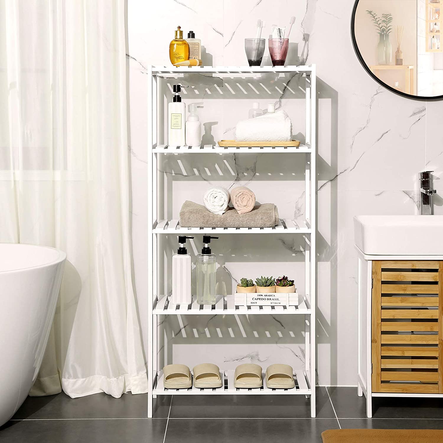 Polica za odlaganje, 5 razina s 9 podesivih visina 60 x 130 x 26 cm, bijela | SONGMICS-vitahome.hr