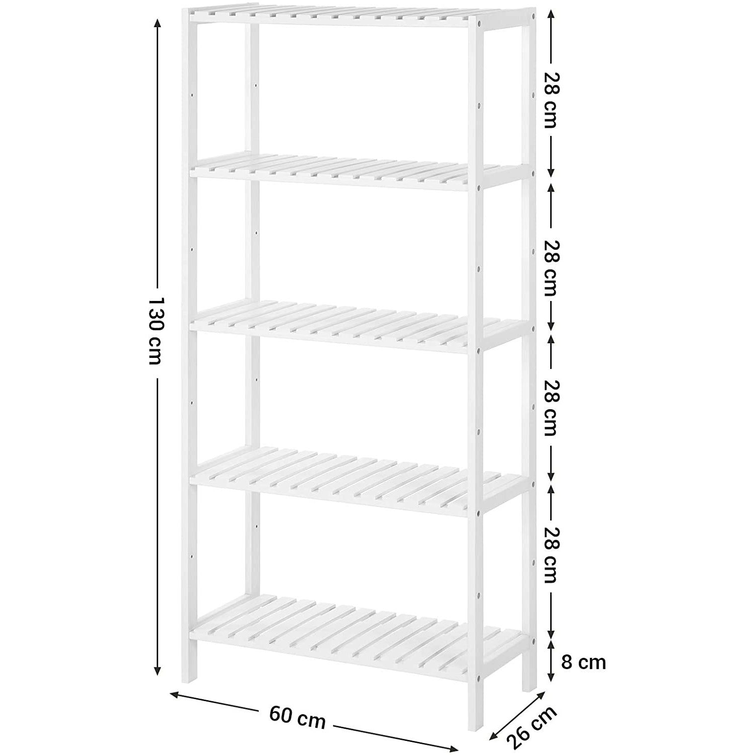 Polica za odlaganje, 5 razina s 9 podesivih visina 60 x 130 x 26 cm, bijela | SONGMICS-vitahome.hr