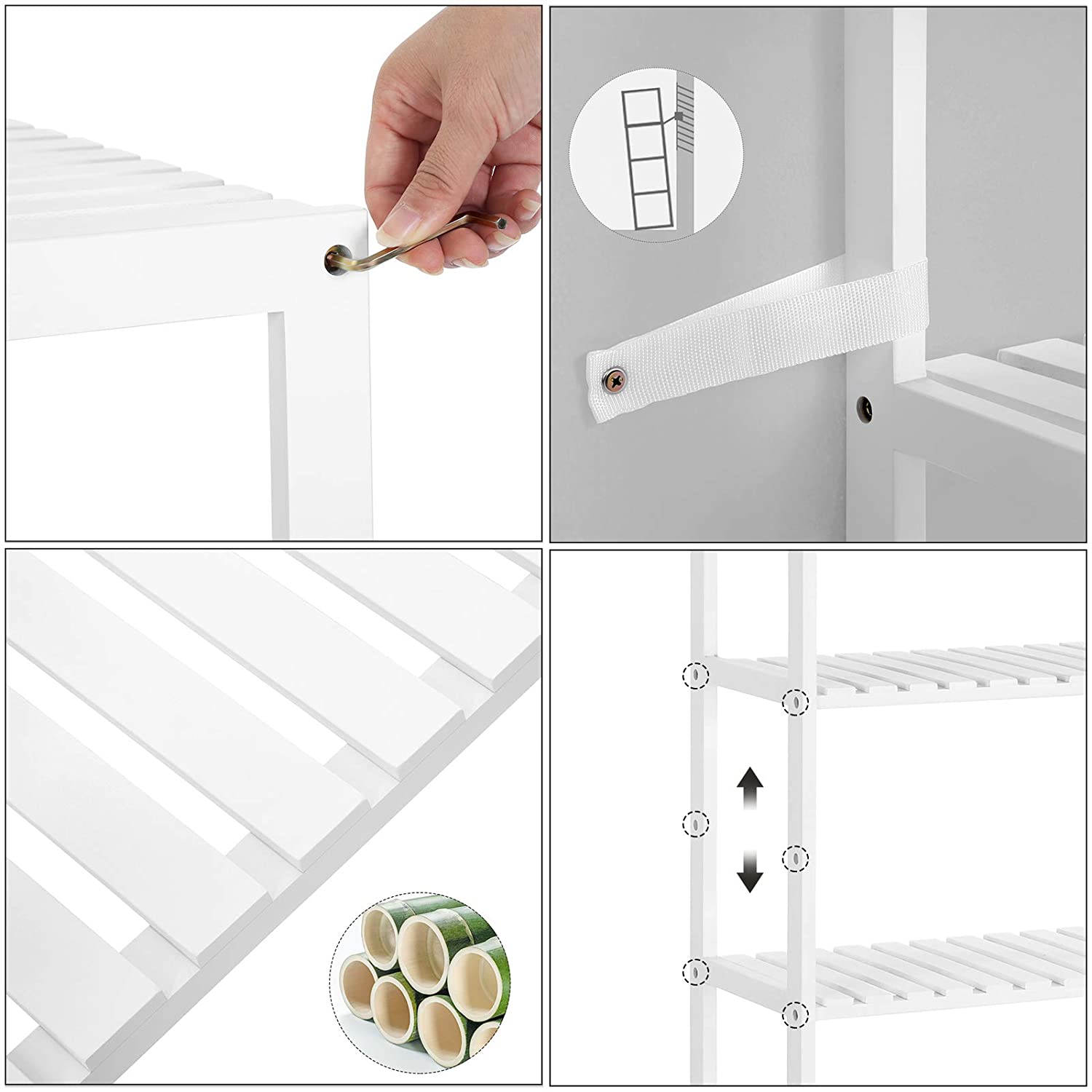 Polica za odlaganje, 5 razina s 9 podesivih visina 60 x 130 x 26 cm, bijela | SONGMICS-vitahome.hr