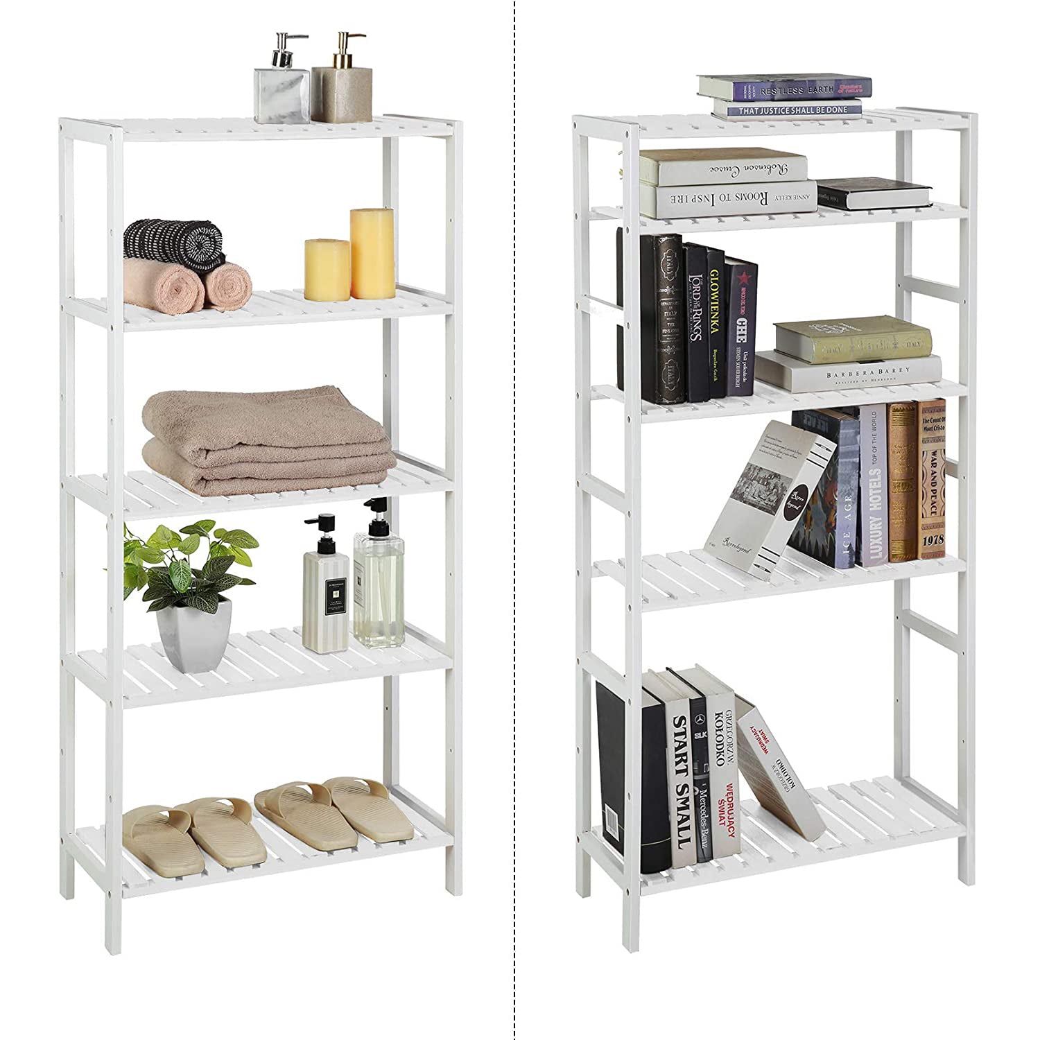 Polica za odlaganje, 5 razina s 9 podesivih visina 60 x 130 x 26 cm, bijela | SONGMICS-vitahome.hr