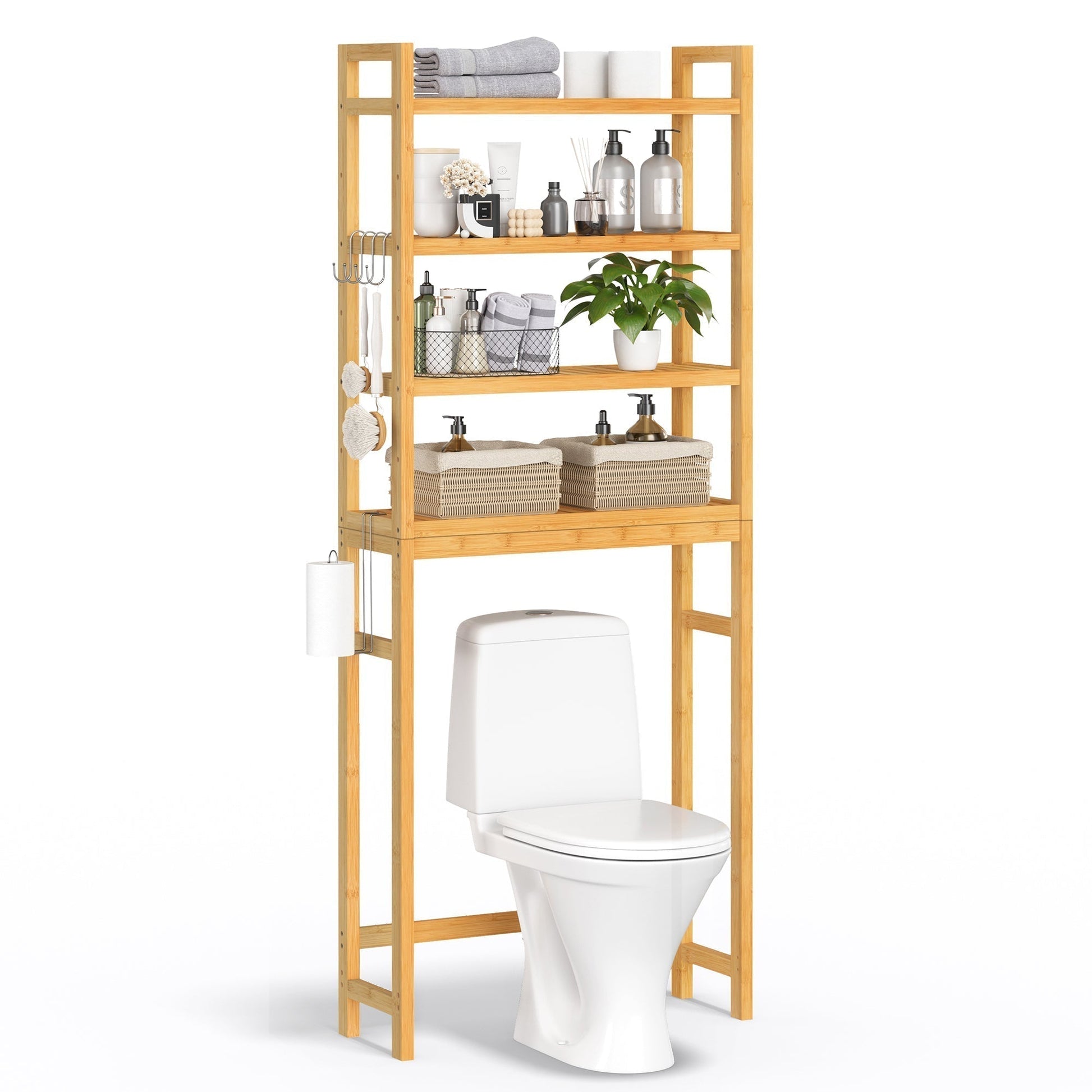 Polica za pohranu iznad WC-a na 4 razine, 26 x 63 x 185 cm, boja bambusa | SONGMICS-vitahome.hr