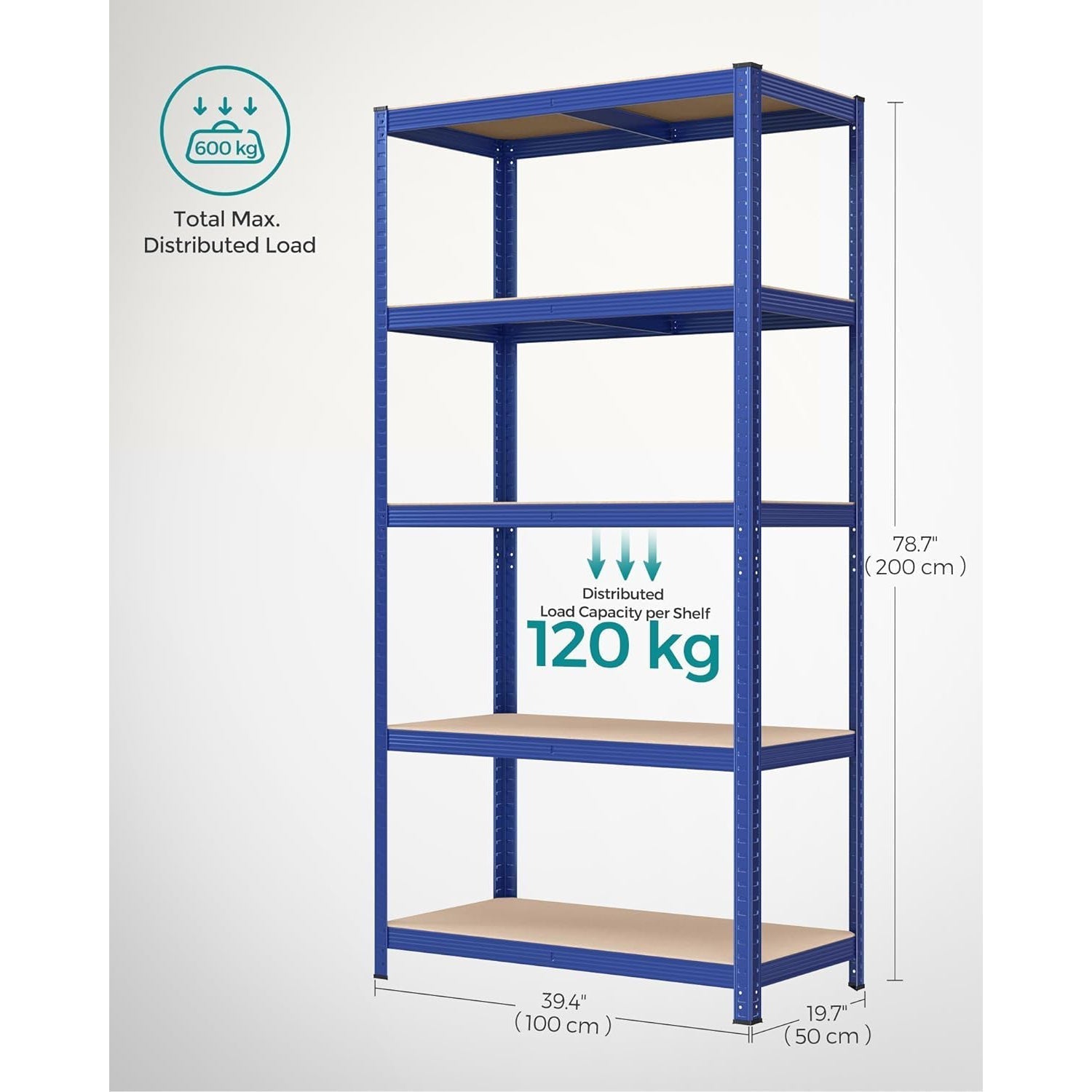 Polica za skladištenje, regal za teške predmete, nosivost do 600 kg, 200 x 100 x 50 cm | SONGMICS-vitahome.hr