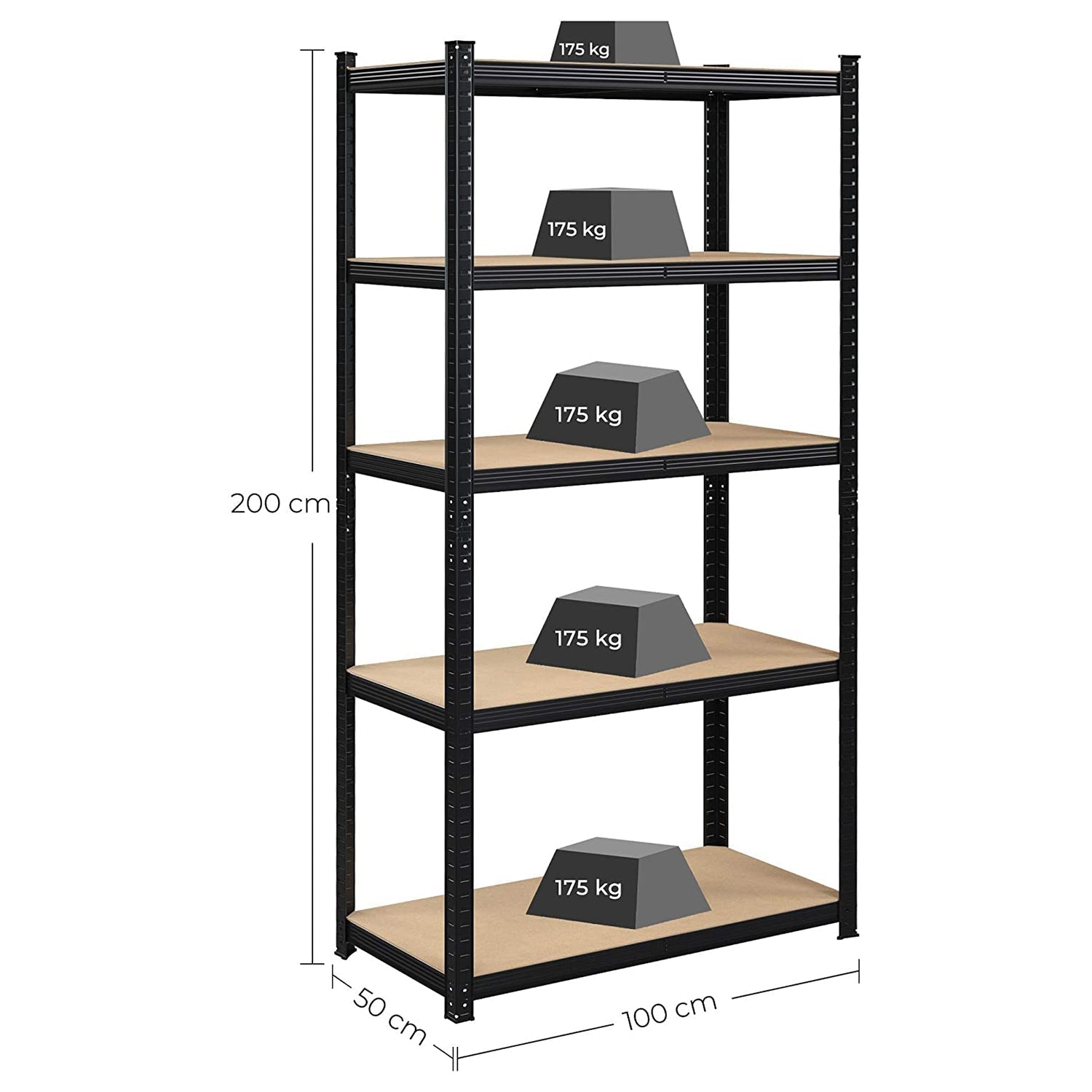 Polica za teške predmete, nosivosti do 600kg, 50 x 100 x 200 cm, crna | SONGMICS-vitahome.hr