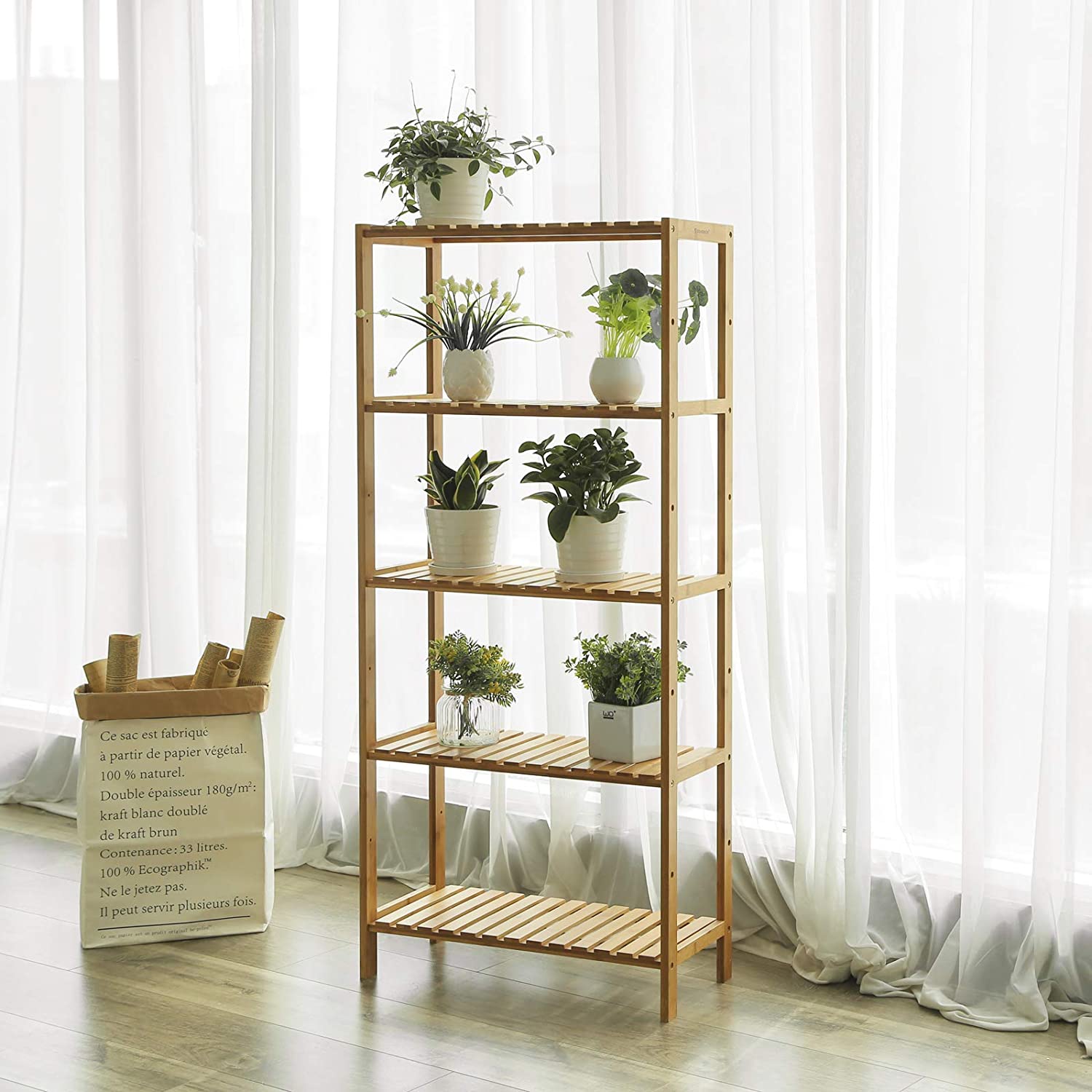 Police od bambusa za kupaonicu na 5 razina , 130 x 60 x 26 cm | SONGMICS-vitahome.hr