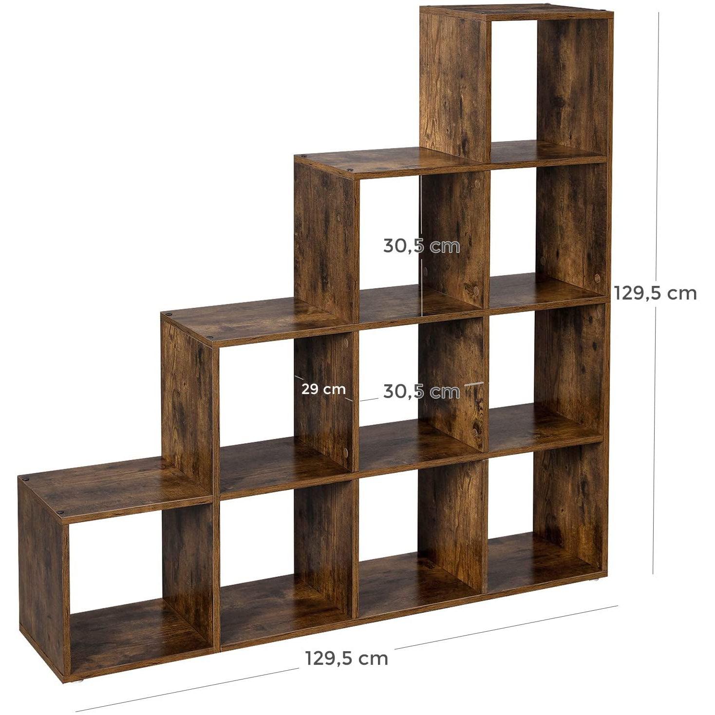 Police za knjige, 10 kocki za pohranu, 129,5 x 29 x 129,5 cm | Vasagle-vitahome.hr
