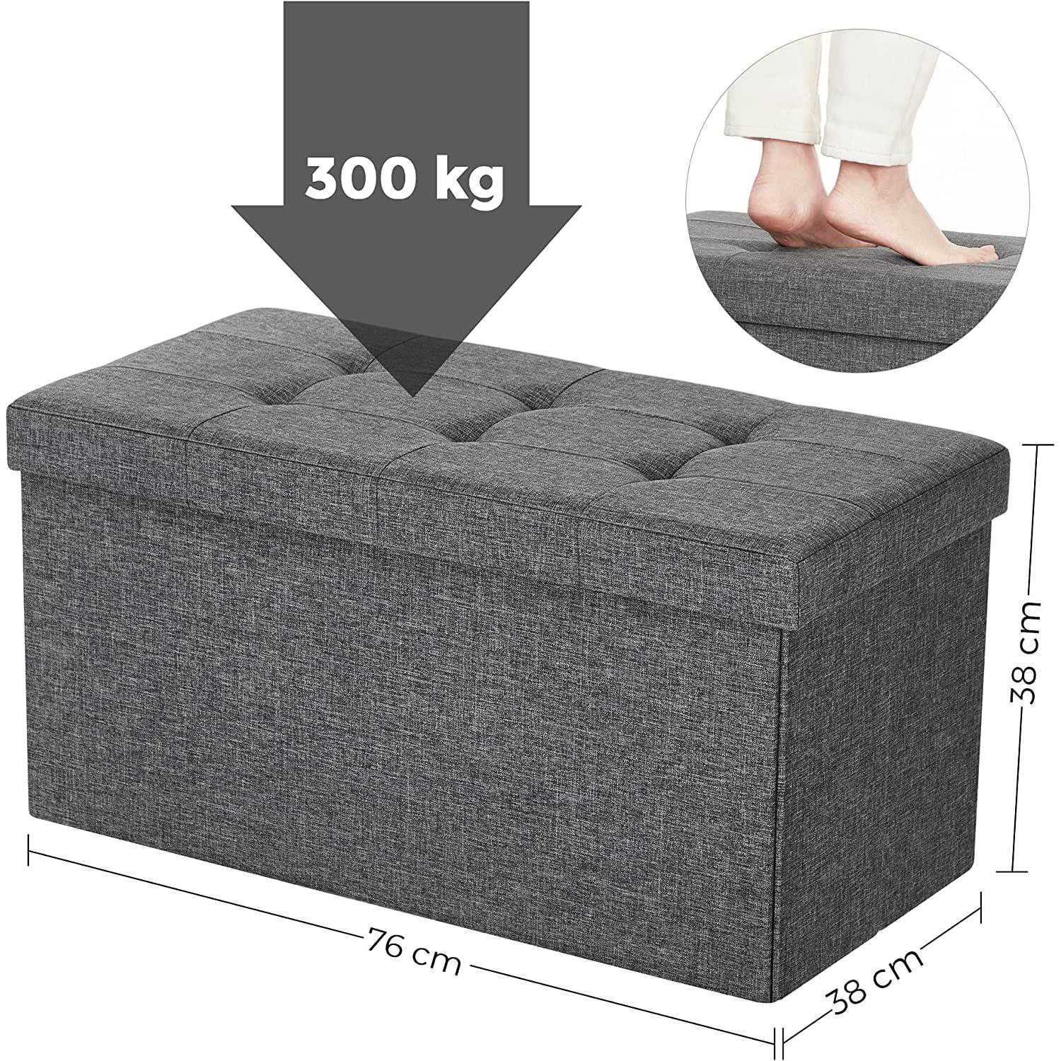 Pouf, klupa za odlaganje 76 x 38 x 38 cm, tamno siva | SONGMICS-vitahome.hr
