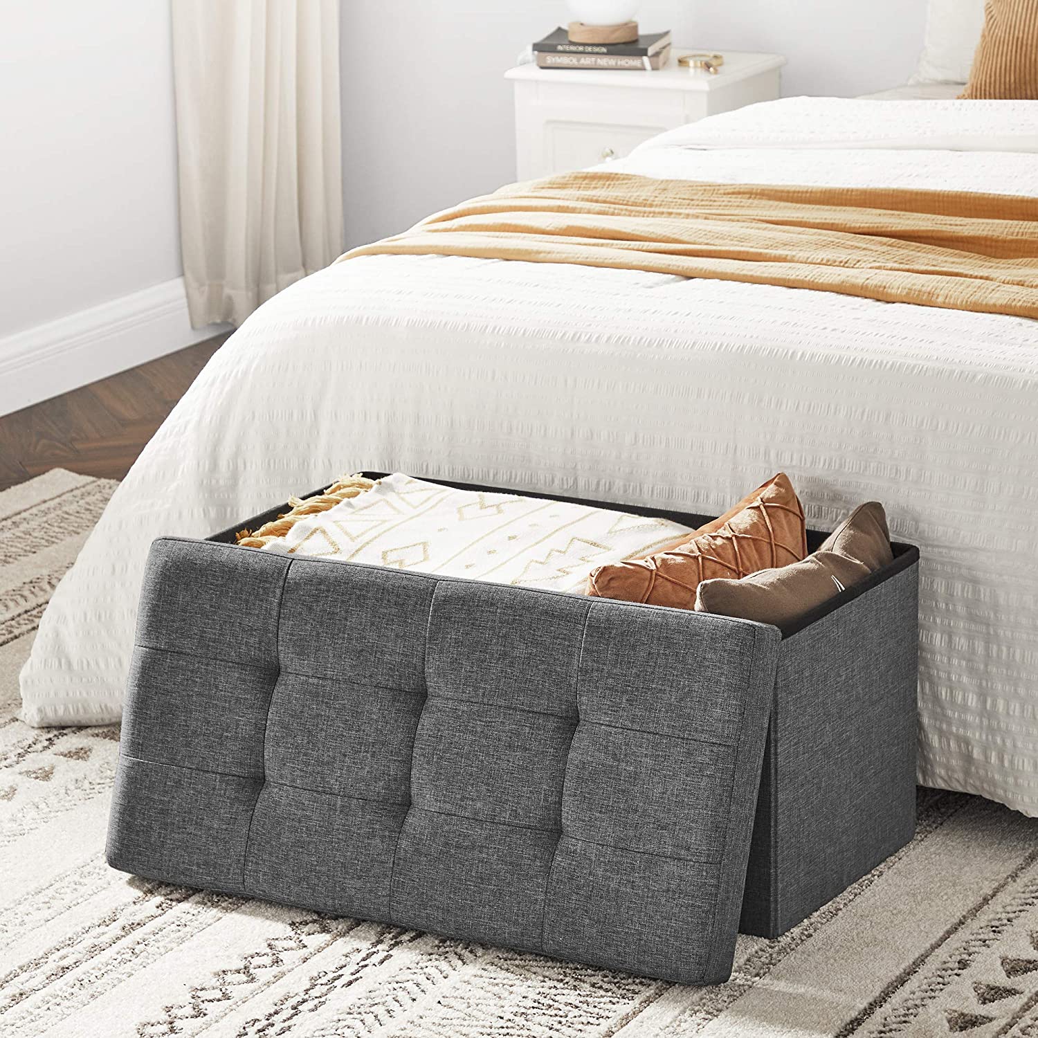 Pouf, klupa za odlaganje 76 x 38 x 38 cm, tamno siva | SONGMICS-vitahome.hr