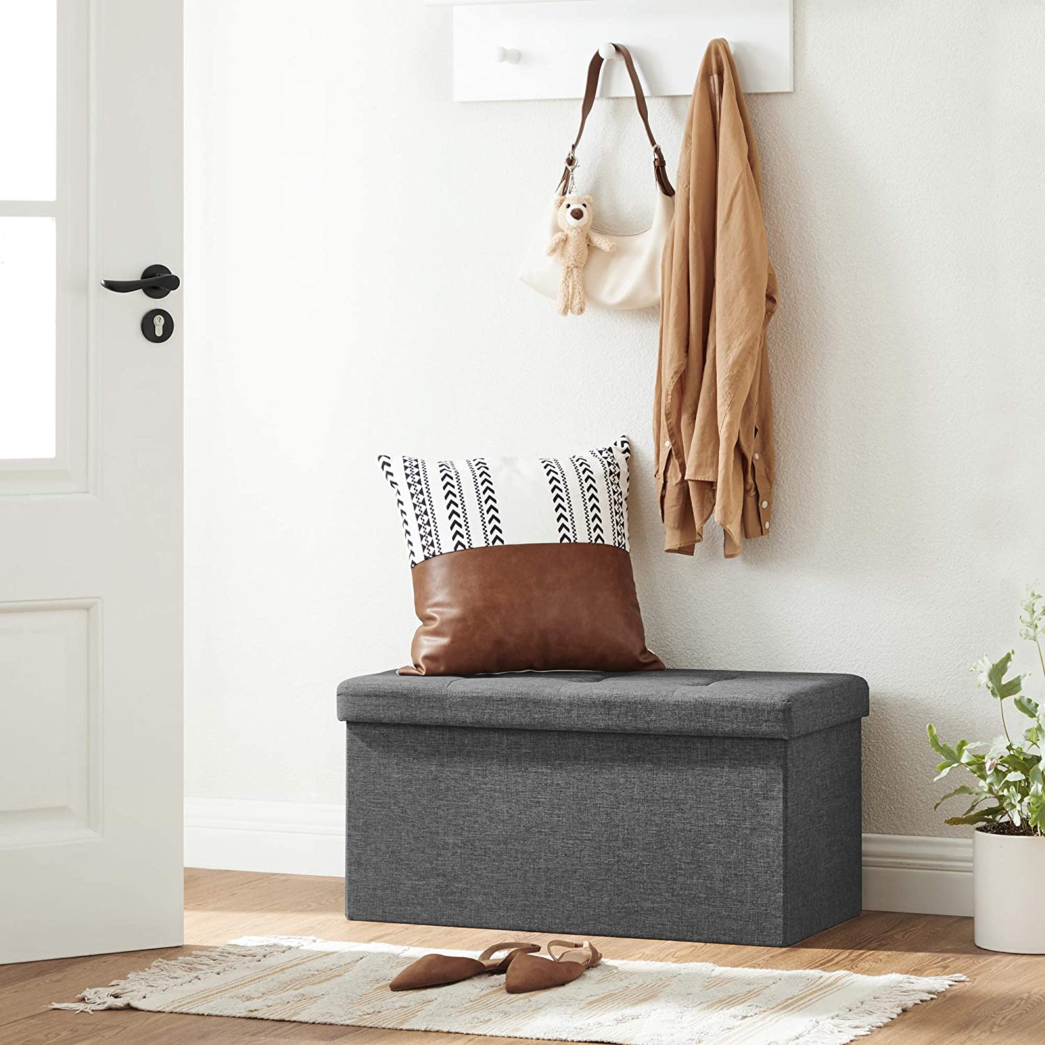 Pouf, klupa za odlaganje 76 x 38 x 38 cm, tamno siva | SONGMICS-vitahome.hr
