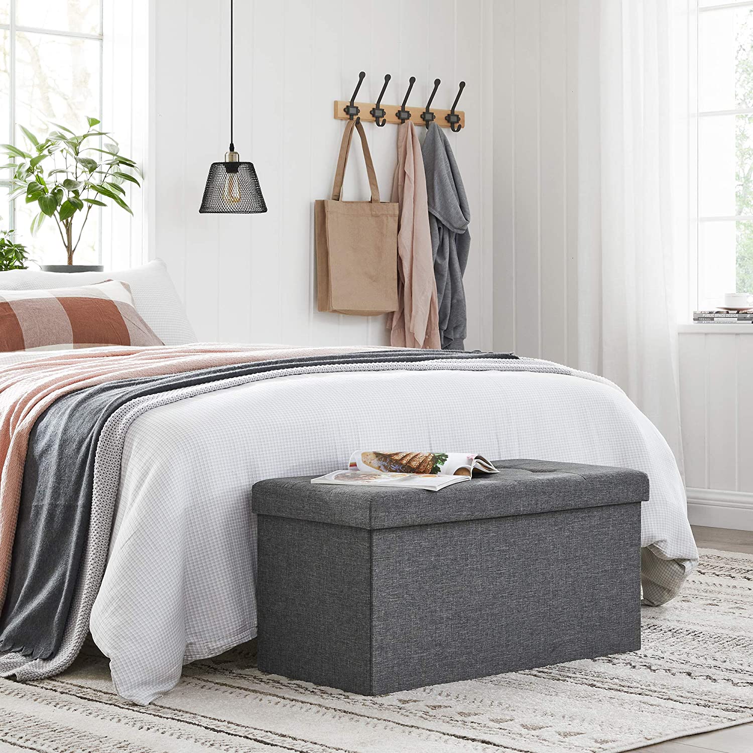 Pouf, klupa za odlaganje 76 x 38 x 38 cm, tamno siva | SONGMICS-vitahome.hr