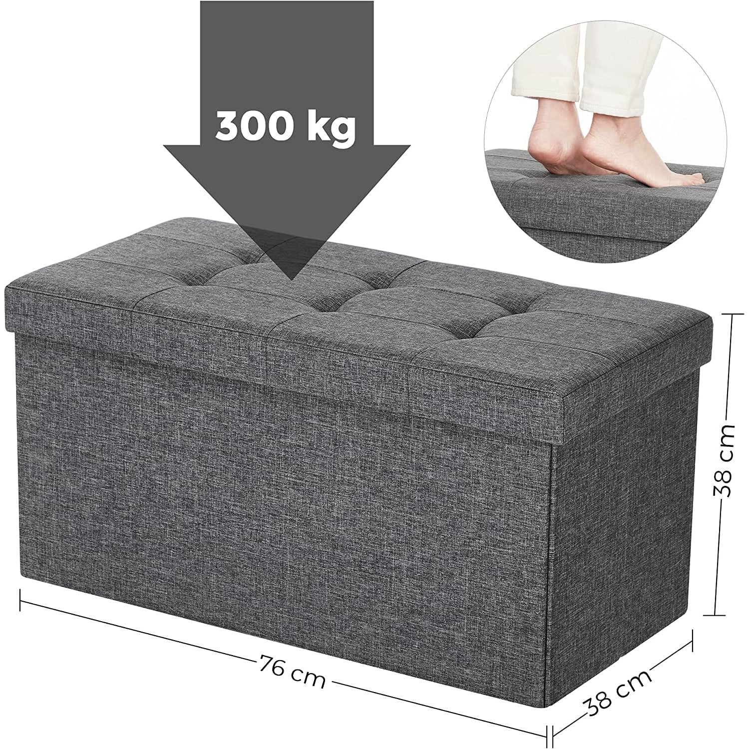 Pouf, klupa za odlaganje 76 x 38 x 38 cm, tamno siva | SONGMICS-vitahome.hr