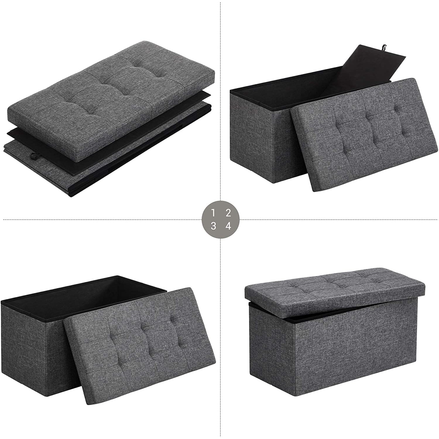 Pouf, klupa za odlaganje 76 x 38 x 38 cm, tamno siva | SONGMICS-vitahome.hr